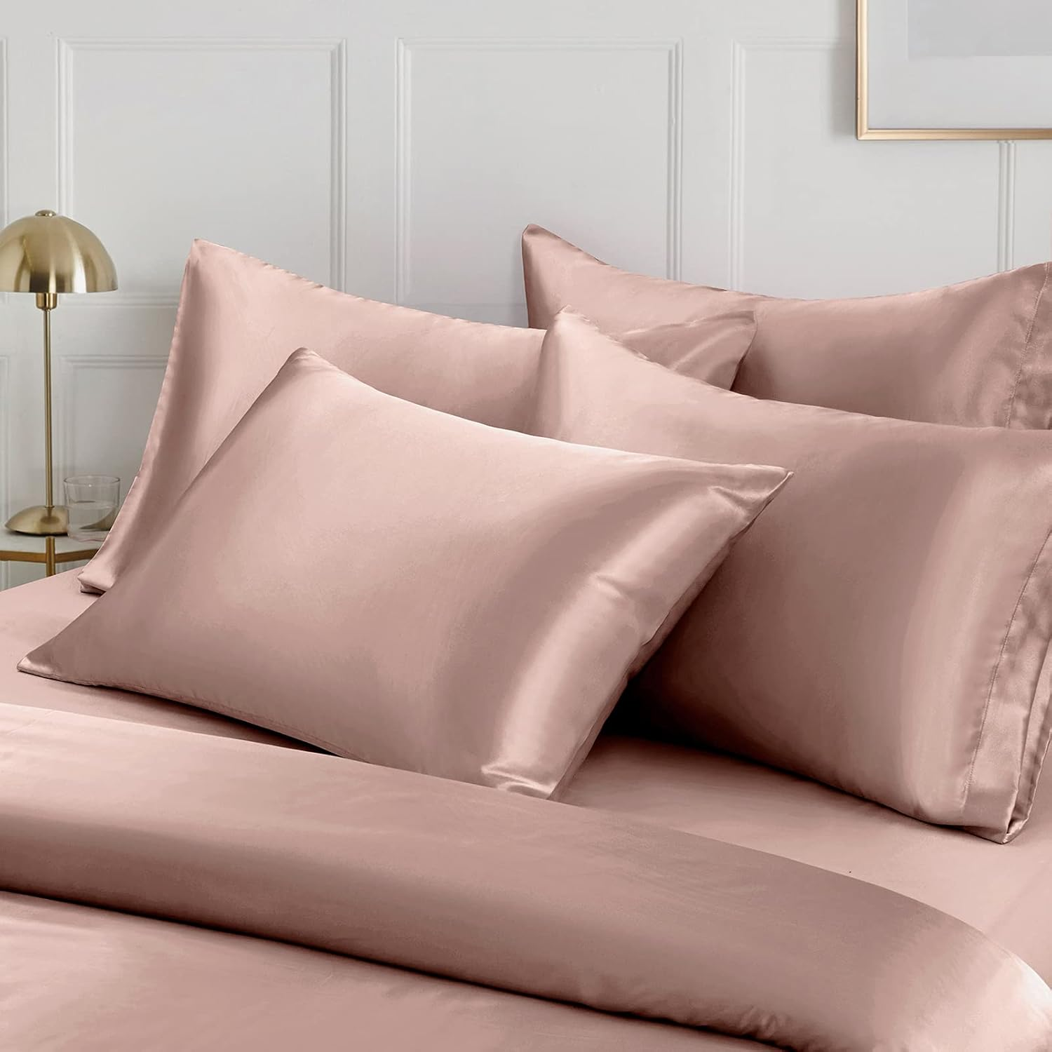 Ersmak 6 Pieces Satin Duvet Cover King Size Luxury Silky Bedding Duvet Cover Set with 1 Soft Duvet Cover, 4 King Pillowcases and 1 Body Pillowcase, Champagne image number 2