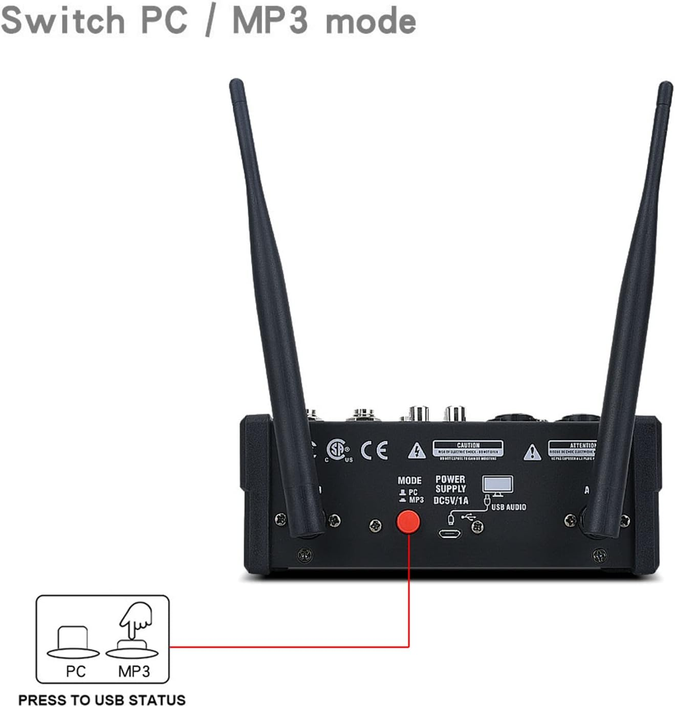 Professional Mixer, 4 Channel Stereo Mixer with 2 Wireless Microphones, Portable DJ Mixer Sound Board Console System for Live Streaming image number 3