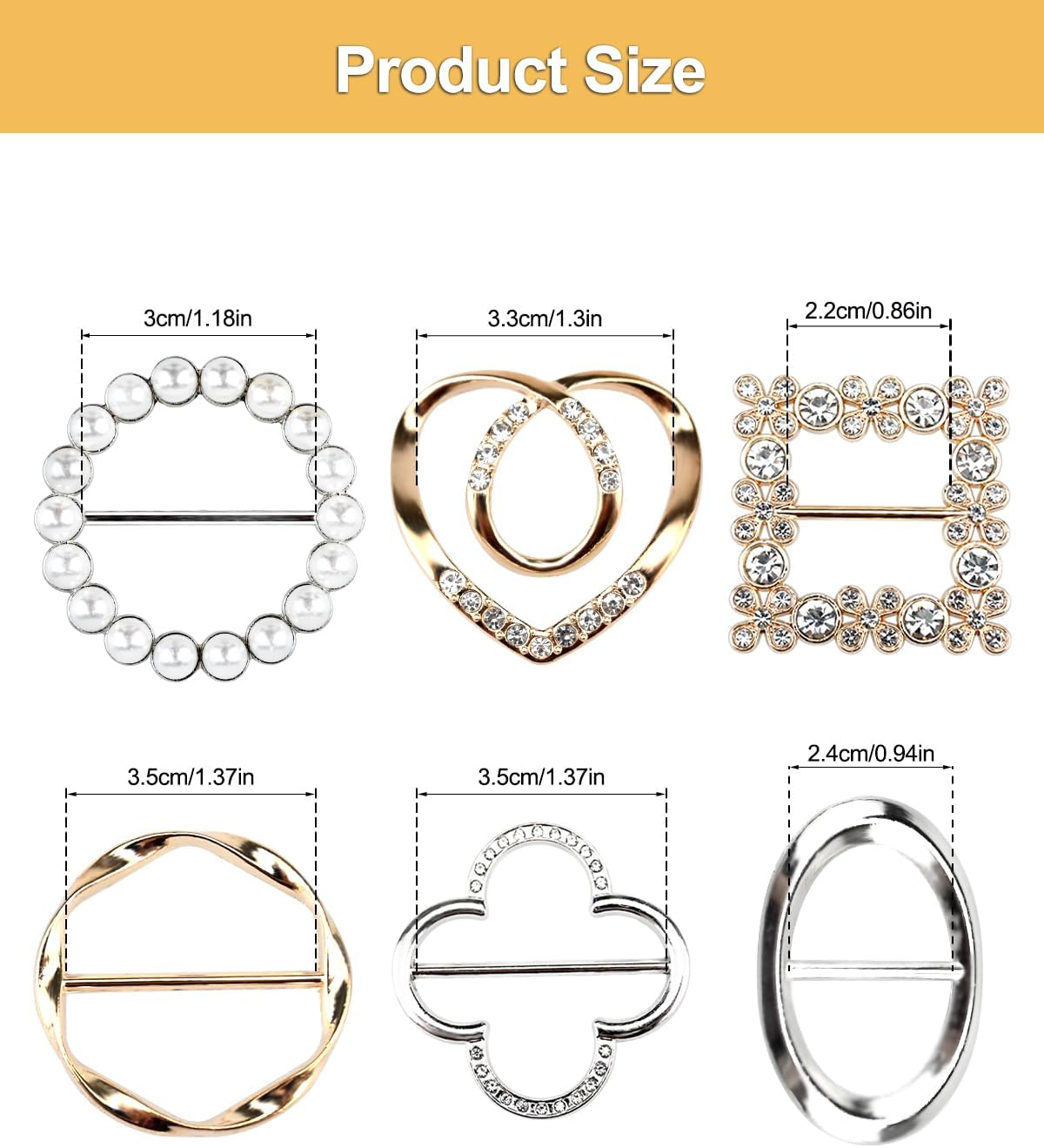 6PCS Silk Scarf Ring Clip, T-Shirt Tie Clips for Women Girls Fashion Metal Circle Buckle, Waist Clothes Corner Button, Shirt Waist Cinch Clips Tightener with 1 Storage Bag image number 4