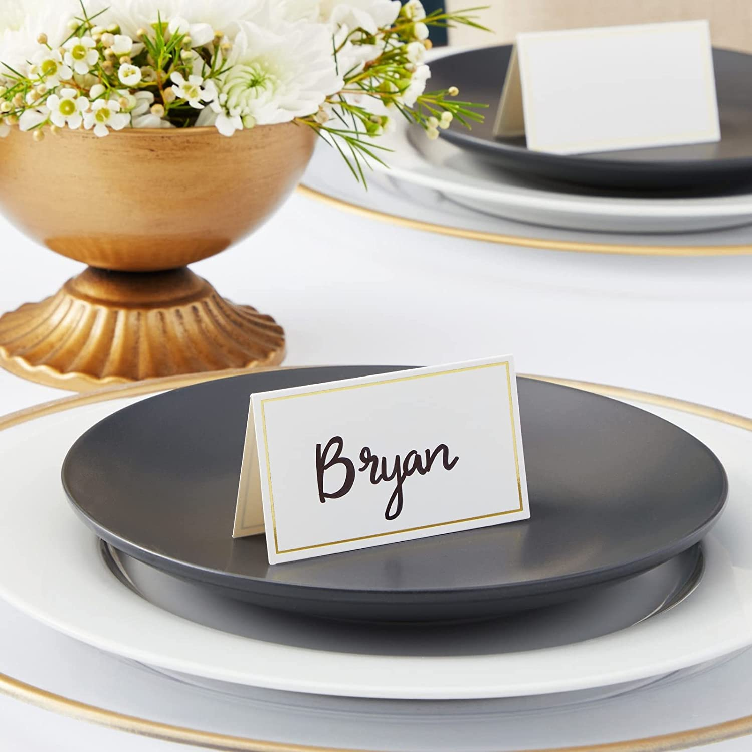 Pack of 100 Place Cards - Small Tent Cards with Gold Foil Border - Perfect for Weddings Banquets Events 2 X 3.5 Inches