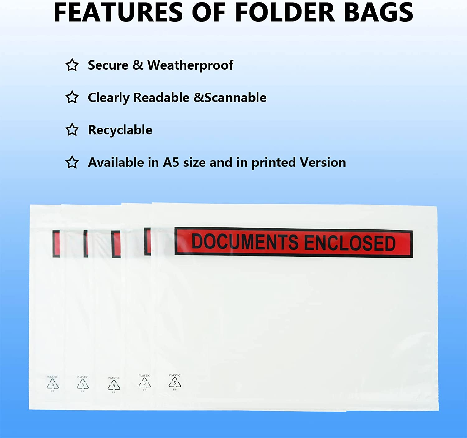 A5 C5 Document Enclosed Wallets 225 X 165 Mm | Peel & Seal Clear Plastic Envelopes/Sleeves/Pockets/Wallets | Attach Invoices, Packing Lists & Delivery Notes to Parcels image number 1