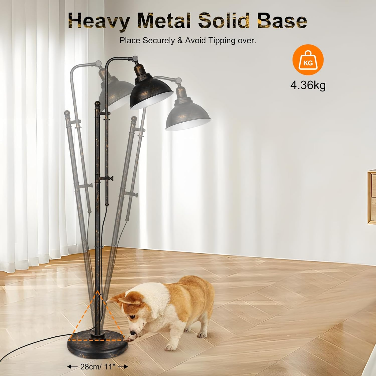 Industrial Floor Lamp for Living Room with 3 Color Temperatures, 67" Tall Standing Lamp with Extendable Pole & Adjustable Lampshade, Metal Bedside Reading Lamp for Bedroom Office Bookstore image number 3