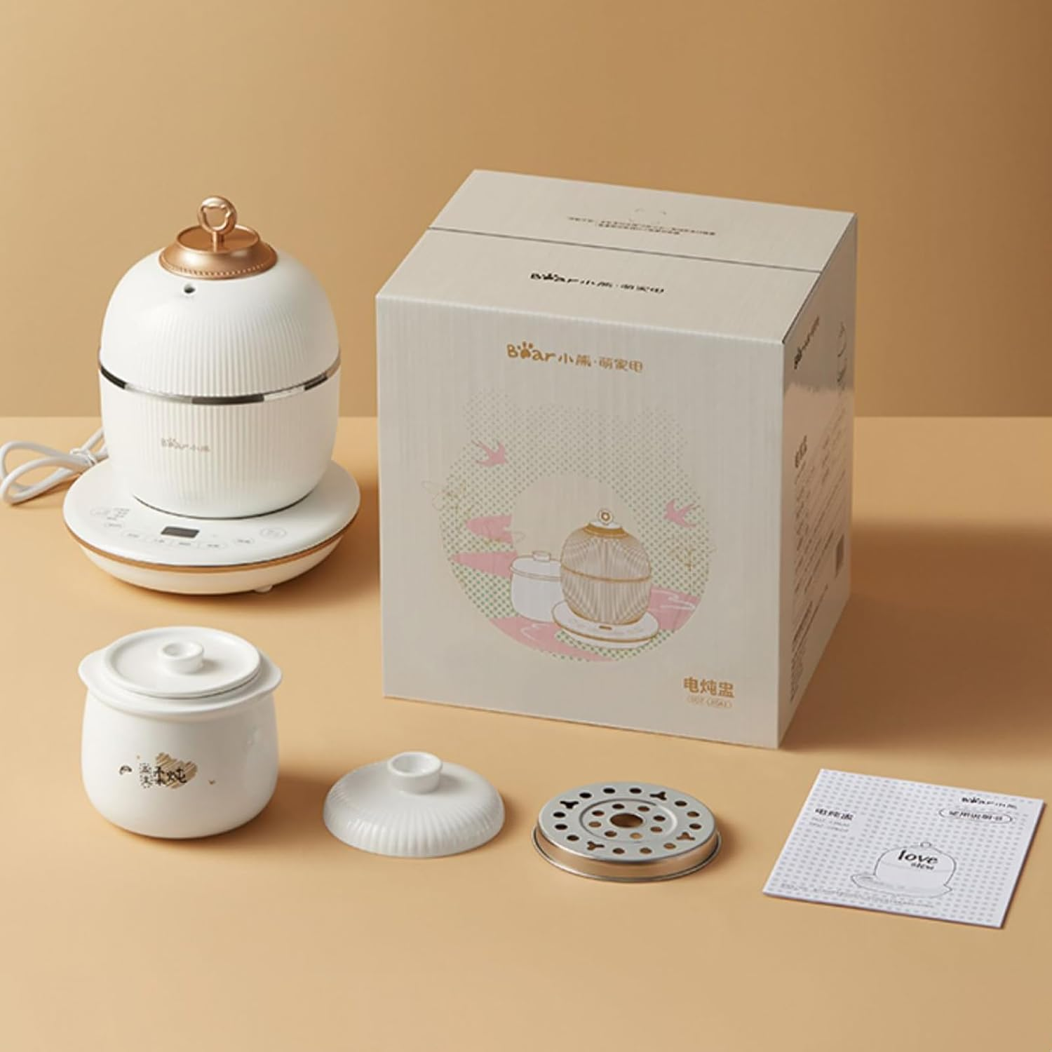 Electric Stew Pot, Multi-Function Bird'S Nest Stew Pot, Natural Ceramics Slow Cooking Method, Smart Appointment & Keep Warm for Chicken Soup, Flower Gum, Ginseng, Colla Corii Asini, Cordyceps image number 5