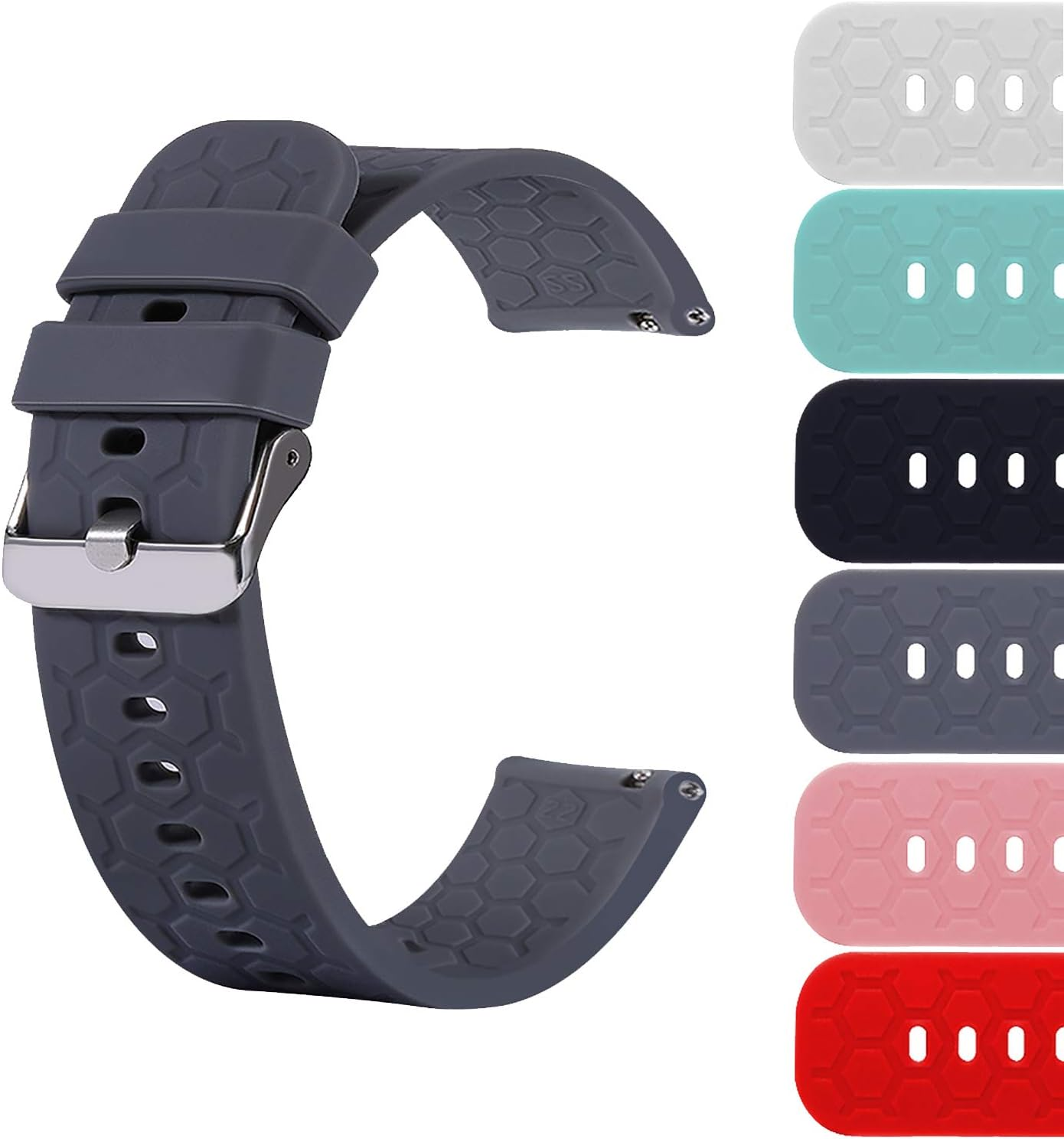 18Mm 19Mm 20Mm 22Mm Width Silicone Quick Release Wristband Replacement Sports Straps Bracelet Watch Band Women Men Strap with Quick Release Pins Intended for Smartwatch (22Mm, Black)