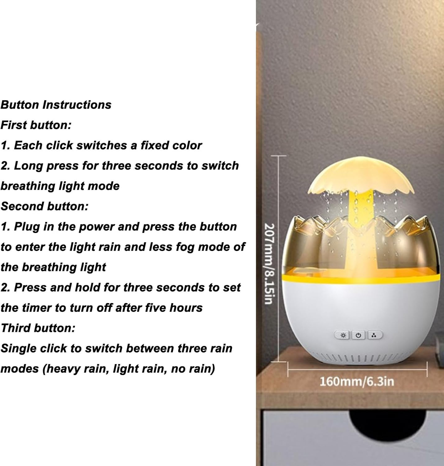 Water Drip Air Humidifier, 450Ml White Noise Colorful Night Light 5H Timing Scent Air Machine, Eggshell Adjustable Rainfall Aromatherapy Diffuser for Bedroom image number 6