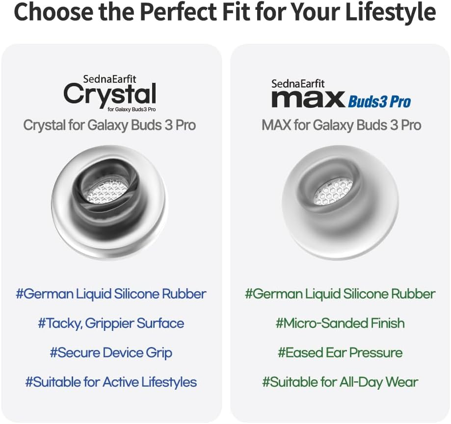 AZLA Sednaearfit Max for Galaxy Buds 3 Pro White - Samsung Earphone Eartips Replacement, Smapp-Certified (3 Pairs) (S/MS/M)