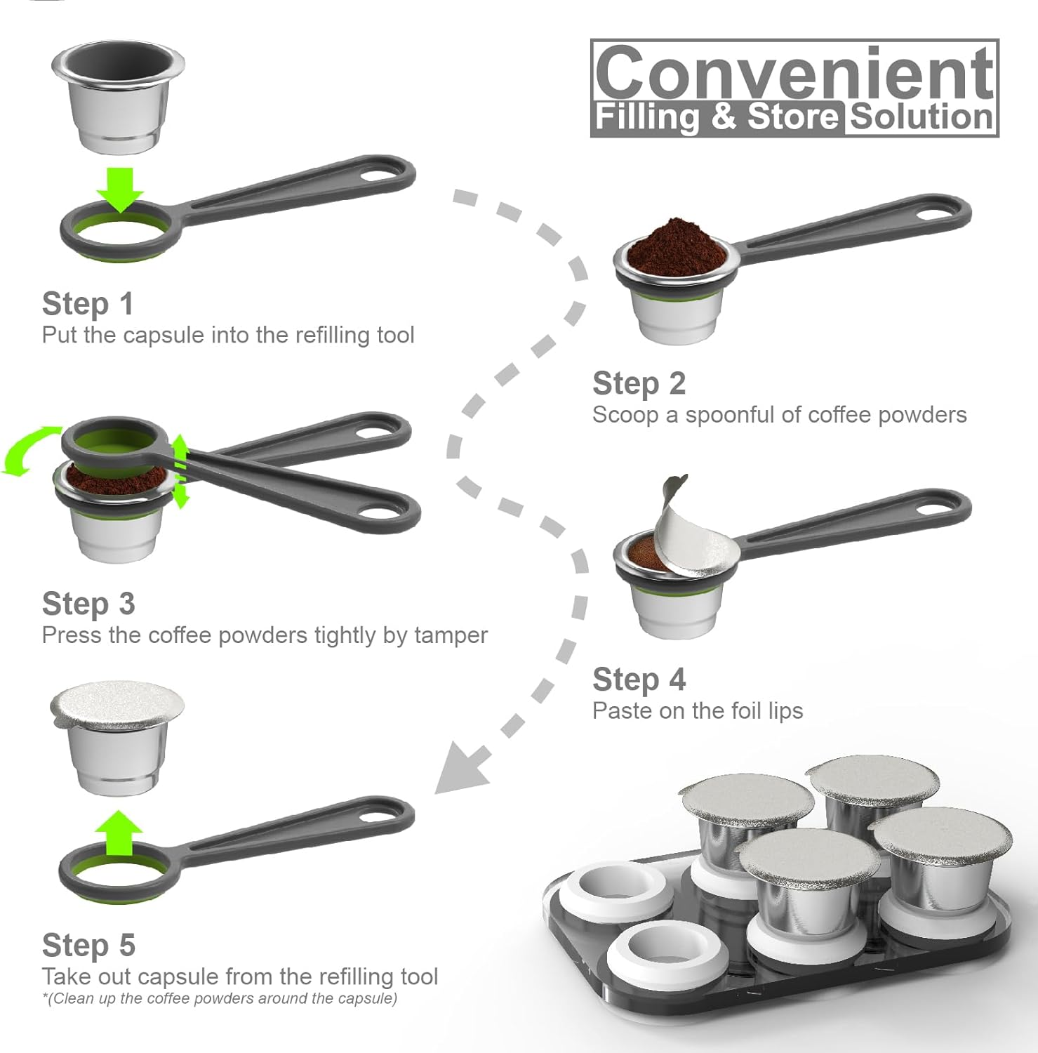 Triplot Reusable Capsules for Nespresso Originalline - 6Pcs Refillable Coffee Pods,Stainless Steel Cups Compatible for Nespresso Originalline Machine (6Pods+100Pcs Lids+Storage Board)