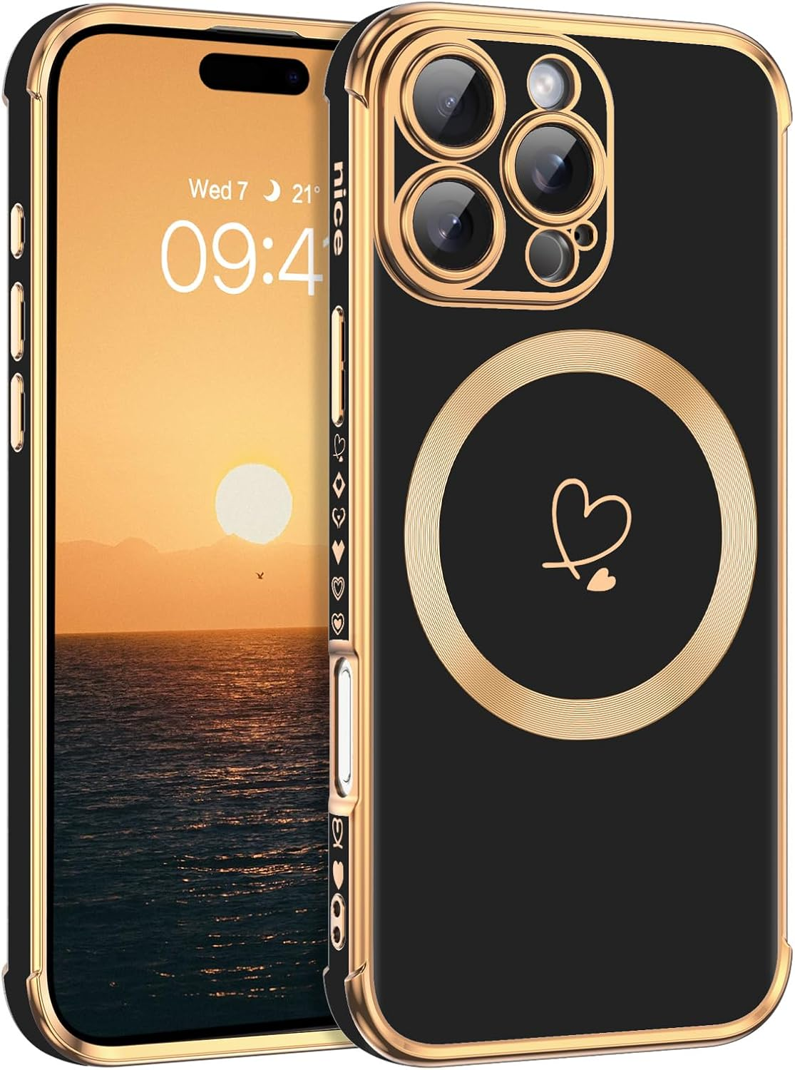 GUAGUA Magnetic Case for Iphone 16 Pro,[Compatiable with Magsafe] Soft TPU Gold Plating Cover Women Girl Drop Protection & 4 Corners Shockproof Stylish Phone Cover, Black image number 5