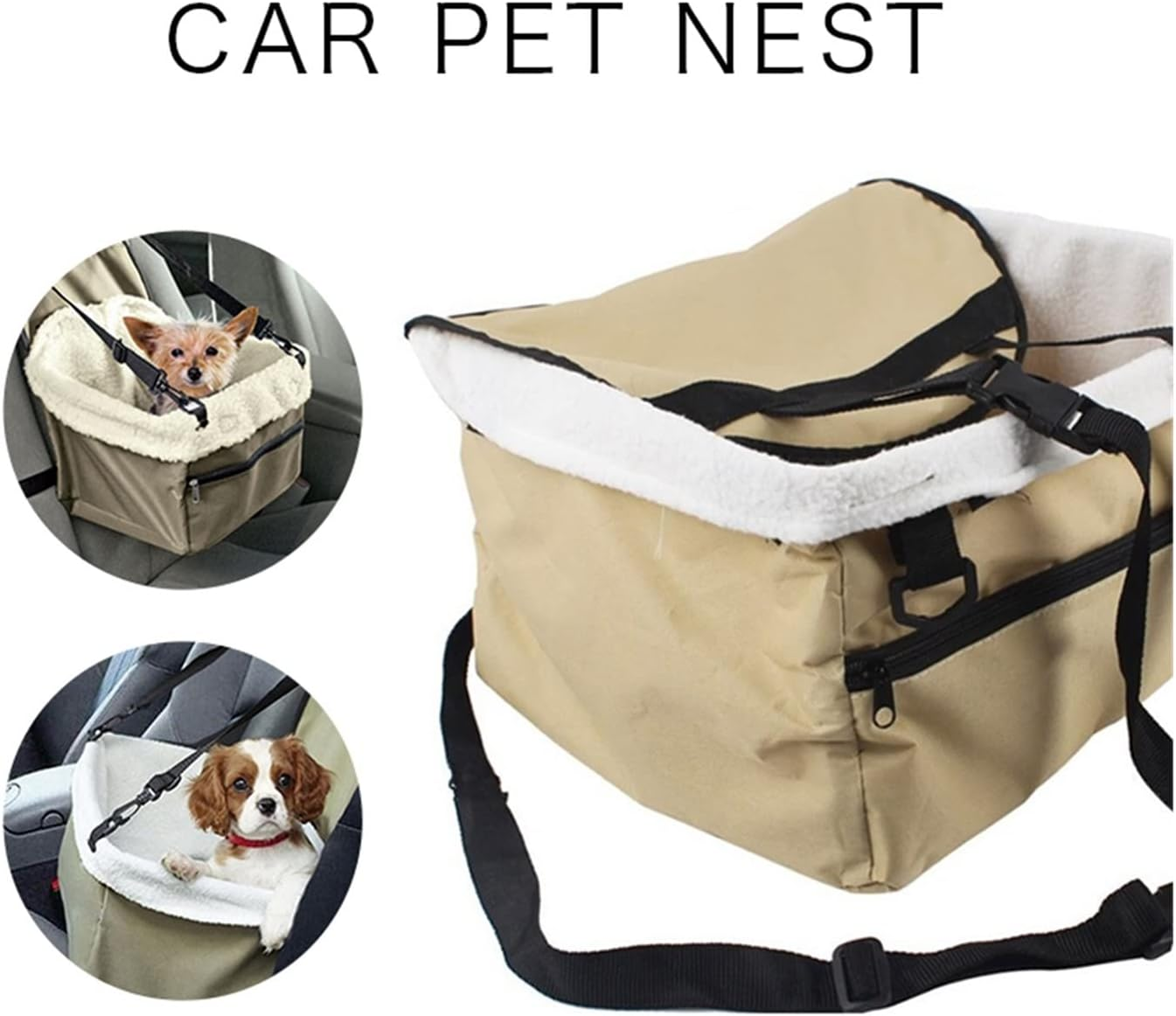 Dog Car Seat Cover Dog Car Seat Cover Folding Hammock Pet Back Bag Carry Small Dog Transport Dog Hammock(Color:Beige,Size:With Zipper) image number 4