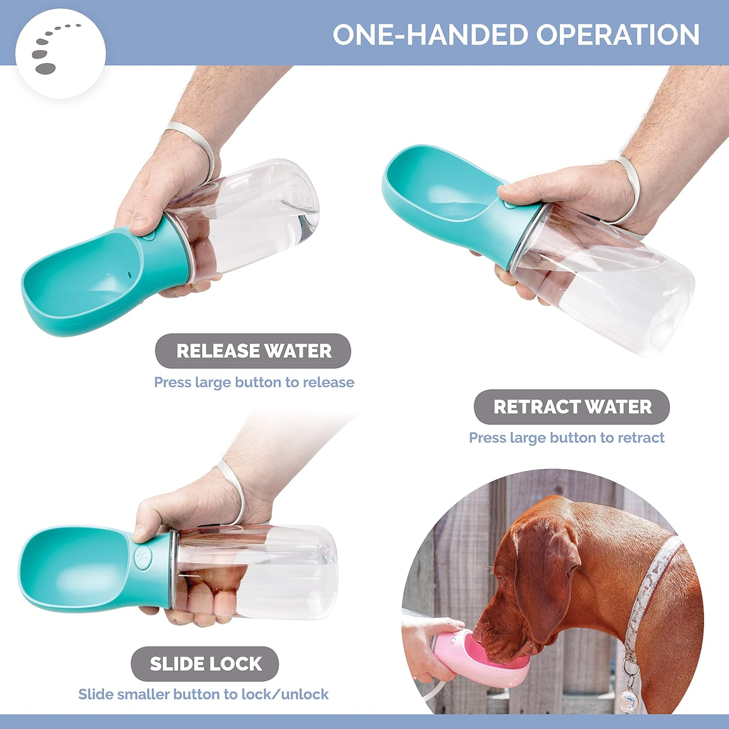 Zenify Pet Water Bottle for Dogs Drinking Waterer Feeder Bottles Portable Lead Leash Dispenser Accessory Puppy Drink Pets Alternative to Travel Dog Bowl Large (550Ml (M/L), Blue) image number 3