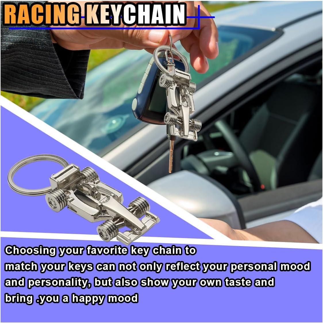 KITUREK 3D F1 Race Car Keychain, Zinc Heavy Duty Racing Model Keychain, Car Key Ring Present for Father Husband Boyfriends - German Car image number 4