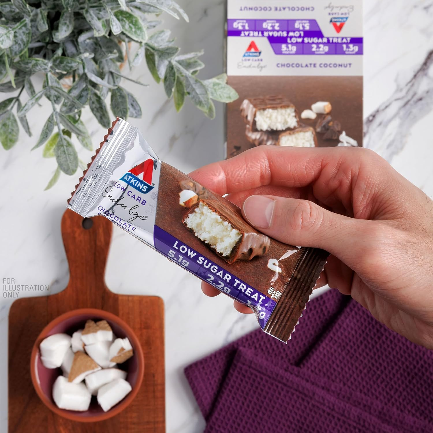 Atkins Endulge Chocolate Coconut Bar, Dessert Favourite, Low Sugar, High Fibre, Keto Friendly Bar, 15 Count image number 5
