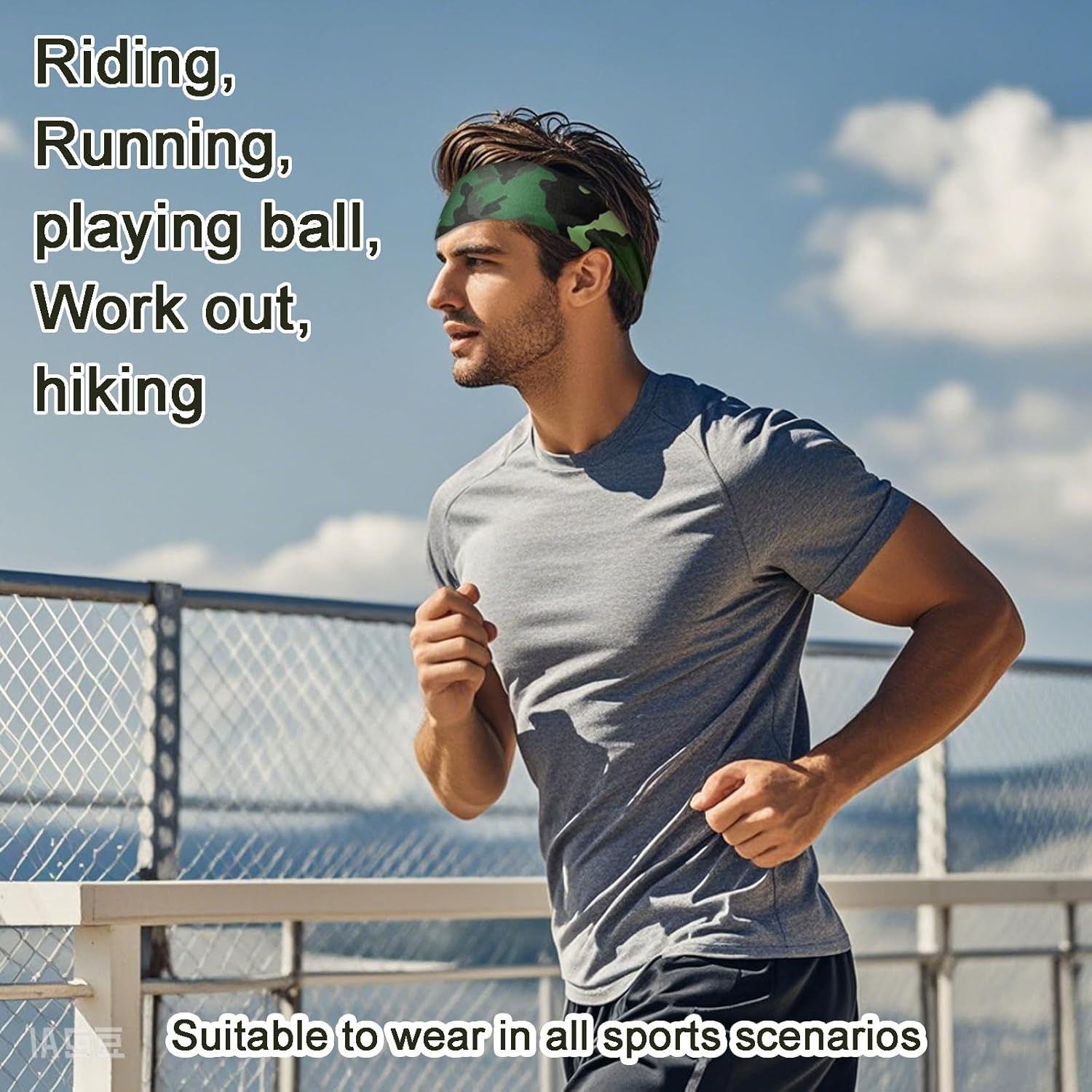 9 Pack Sports Headband for Men Sweat Headband for Men Running Headband Workout Headband Mens Wide Sweatband Stretchy Headband for Cycling Running Football Basketball Yoga Workout image number 2