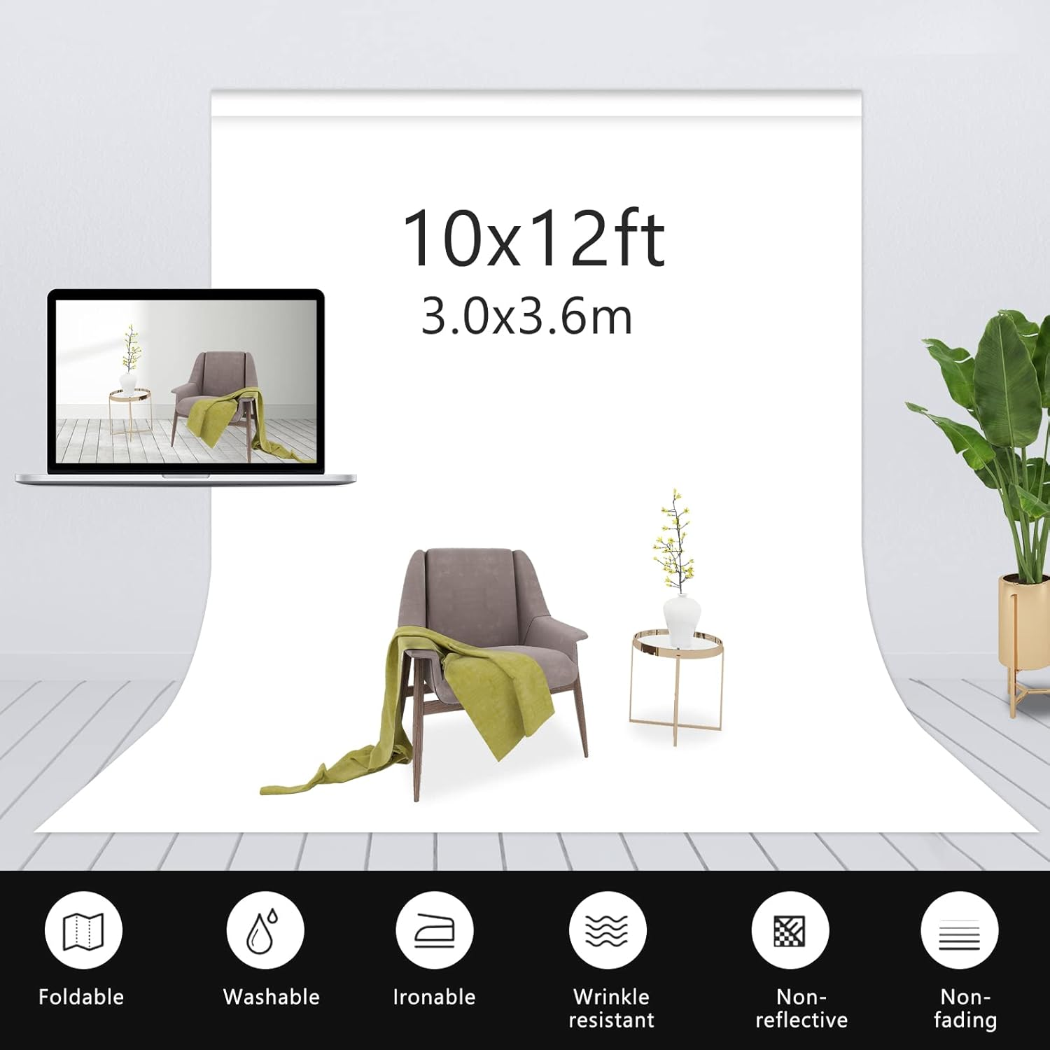 MSKIRA White Backgrounds for Photography 3X3.6M/10X12Ft Screen Backdrop Background Photo Backdrop for Meeting Youtube Video Streaming Gaming image number 5