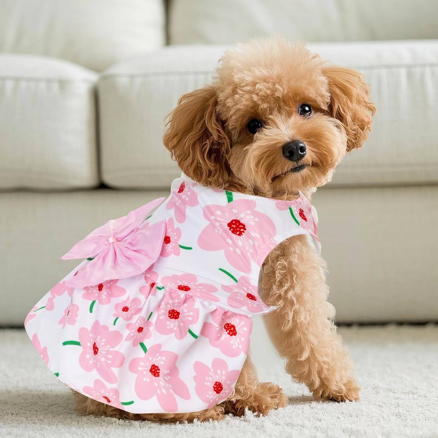 Choyaxo Floral Dog Dress Cute Dog Skirt Pet Dress Summer Pet Clothes for Puppy Small Cats image number 3