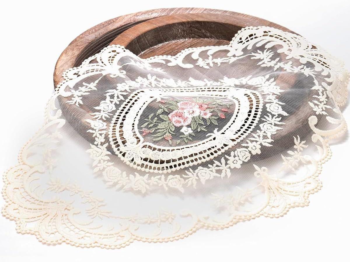 AIMALL 4-Pack Vintage Oval Crochet Placemats, Handmade French Lace Doilies, 12.2X16.5 Inches - Bean Paste image number 4