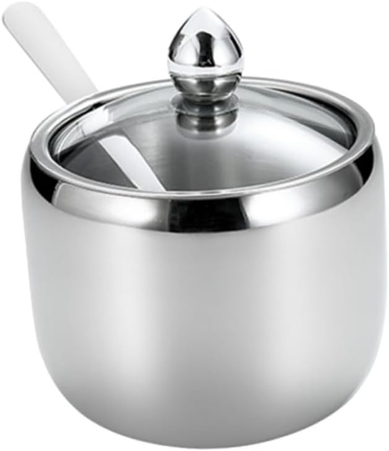 KICHOUSE Stainless Steel Seasoning Jars Set of 3 with Base, Salt Storage Containers, Spice Canisters for Kitchen Dining, 304 Stainless Steel Condiment Pots for Home Cooking and Table Use image number 1