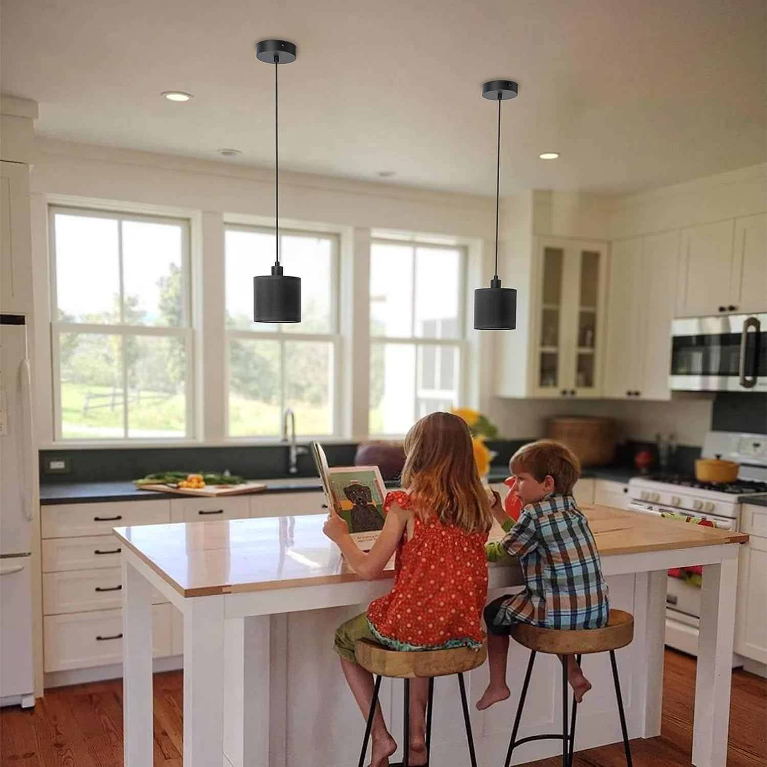 Klighten 2 X E14 Pendant Light, Height Adjustable, Modern Design, Simple Hanging Lamp for Dining Table, Bedroom, Kitchen, 40 W Max, Bulb Not Included, Black