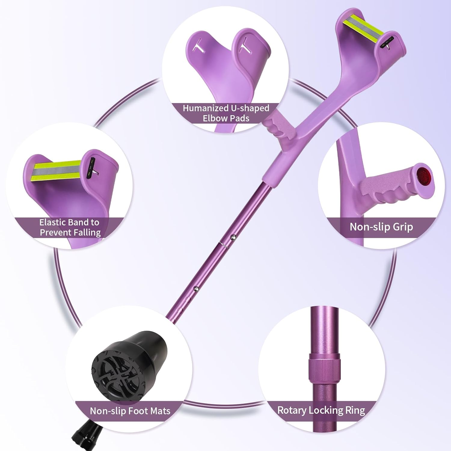 2 Pcs Forearm Crutches for Adults,Folding Walking Cane,10-Level Height Adjustment,Lightweight Aluminum Walking Aid,Rubber Grip, Slip-Resistant and Wear-Resistant,2-Pack Purple.