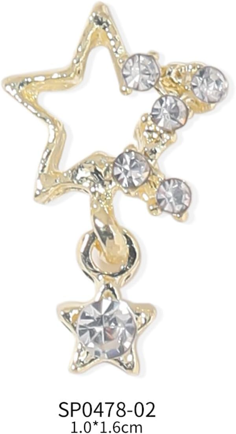 20PCS 3D Silver Stars Nail Charms, Rhinestones Nails Gems Shiny Crystal Star Nail Art Supplies for DIY Crafts Nail Accessories (Golden) - Golden image number 3