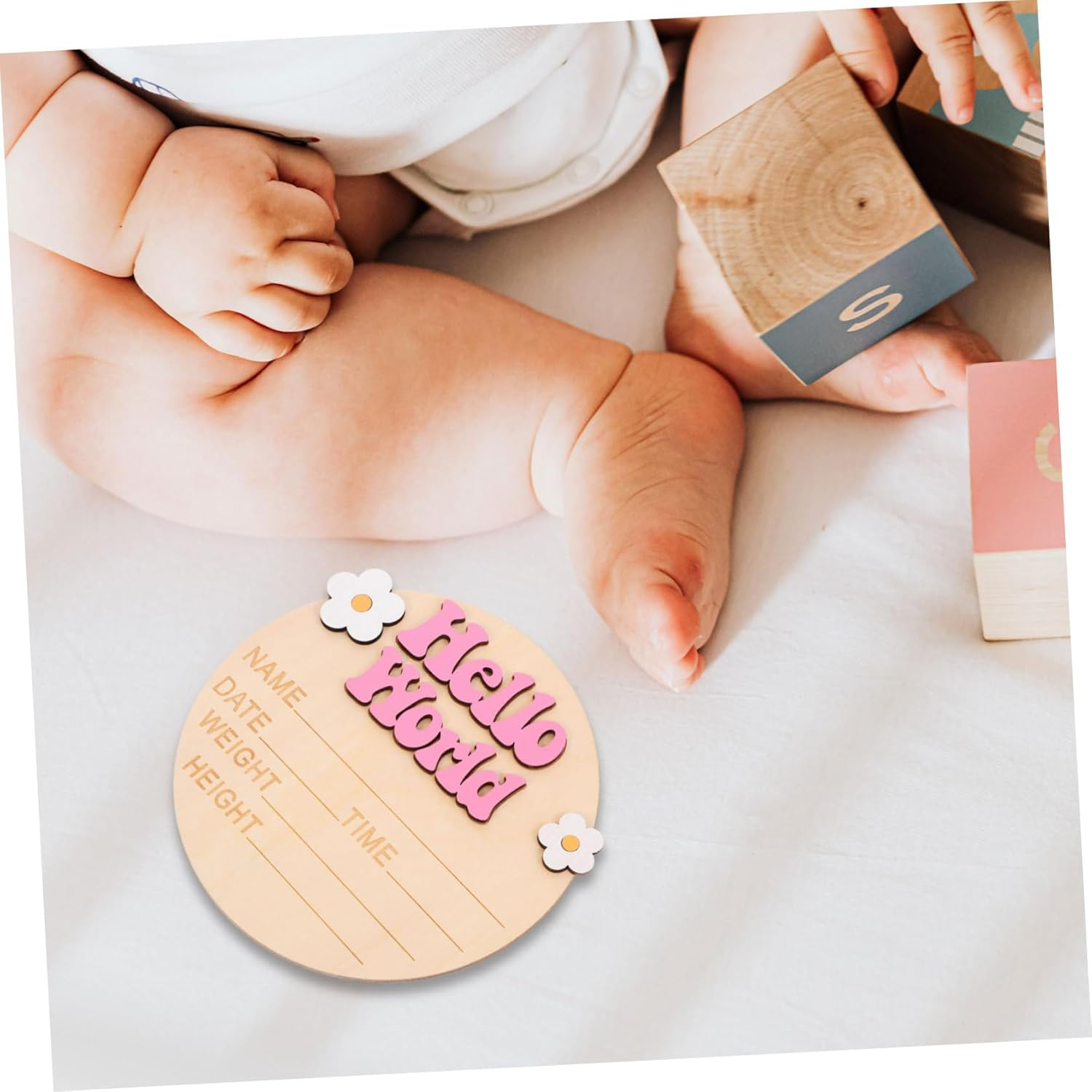 DECHOUS Wood Announcement Sign for Newborn Birth Nursery Plaque with Delicate Printing Versatile Newborn Welcome Photo Prop and Milestone Keepsake image number 4