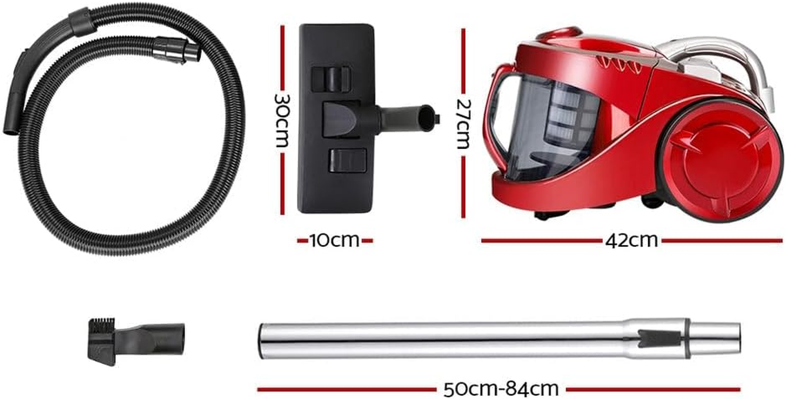 Devanti Vacuum Cleaner Strong Suction Handheld Hand Held Vacuums Bagless 2200W Cyclone Cyclonic Car Cleaners Home Red Compact Dustbuster Sweeper Dust Buster Portable for Car Stairs - Red image number 5