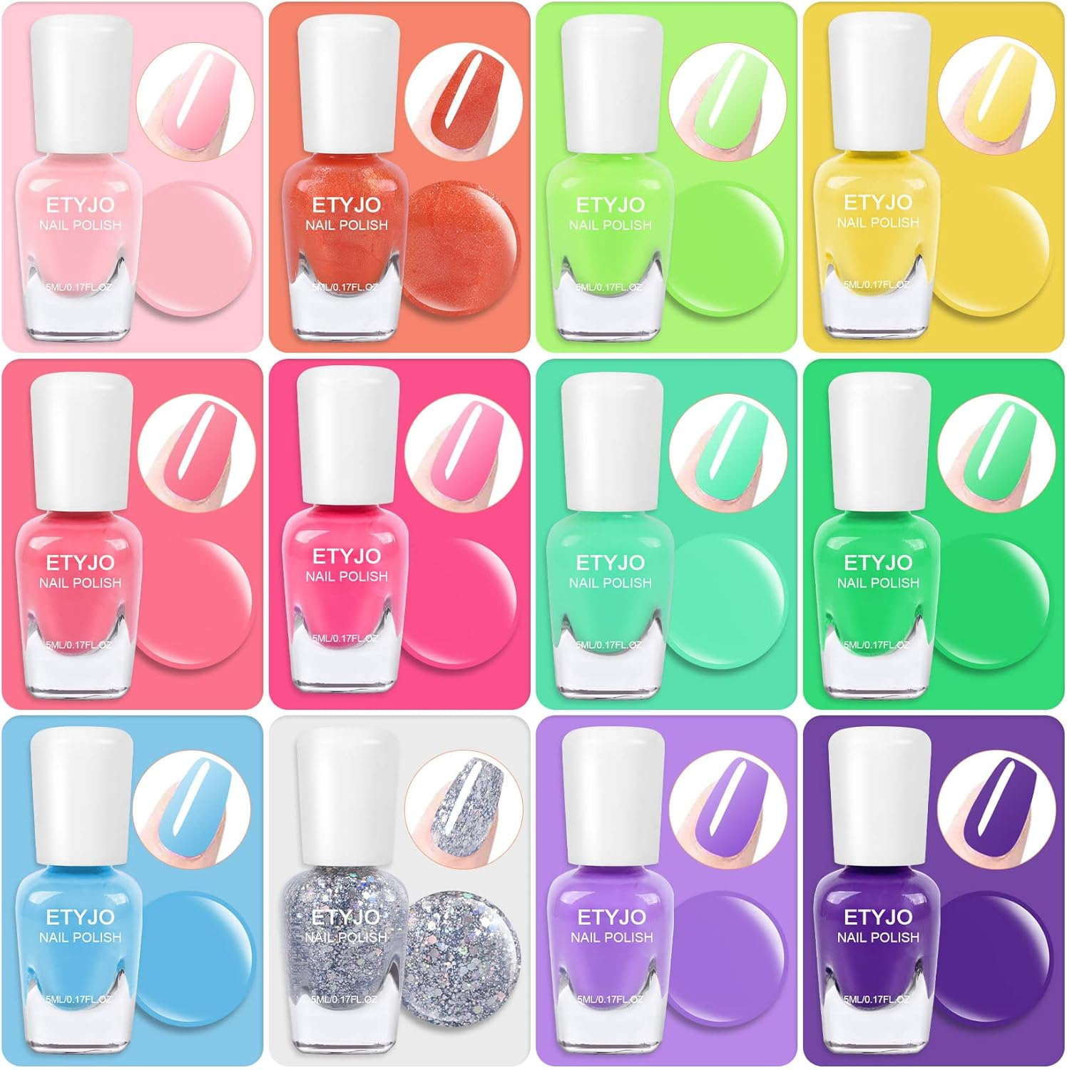 ETYJO Kids Nail Polish- Nail Polish Set for Girls Ages 3-12,12 Rainbow Colors Nail Polish Kit for Teens Child - B-Candy Kids Nail Polish image number 6