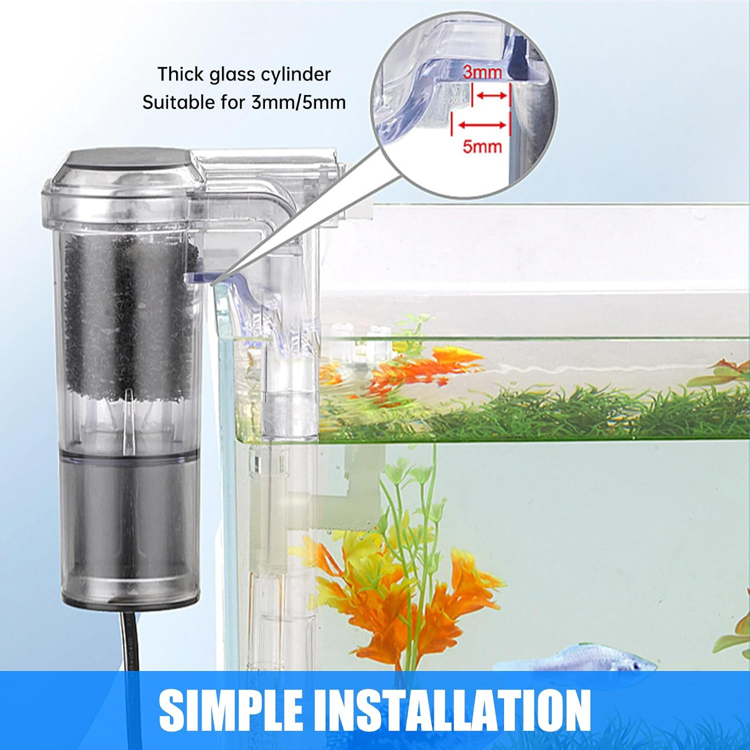 Bouncy Fish Tank Filter, Slim Aquarium Filter for up to 20L Aquariums, Quiet Operation, Energy Efficient 3W, Perfect for Coldwater & Tropical Fish image number 2