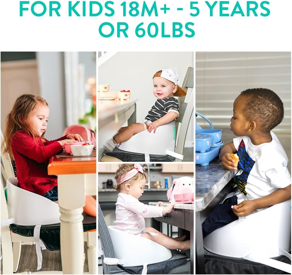 Prince Lionheart Kids Booster Squish Seat, Lightweight Portable Booster Seat, Three-Point & Dual-Strap for Most Dining Chair, Perfect for Kids 18M+ to 5 Years or 60Lbs(Grey) image number 4