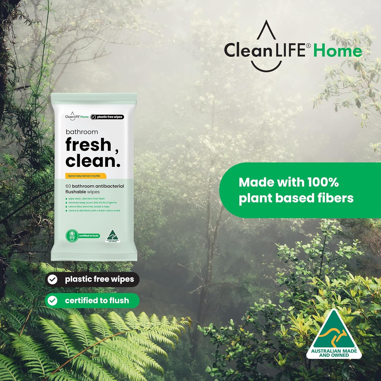 Cleanlife Flushable Bathroom Wipes &ndash; Biodegradable Chemical-Free Cleaning, Plant-Based, Natural Eucalyptus Scent, Septic Safe, Eco Friendly, 60 Wipes image number 5