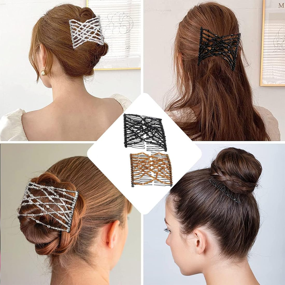 WKRTDY 2 X Magic Hair Comb with Elastic Beads and Double Clips, Elegant Hair Clips for Women, Practical and Trendy Accessories, Ideal DIY Hair Styling Accessories for Women and Girls image number 4