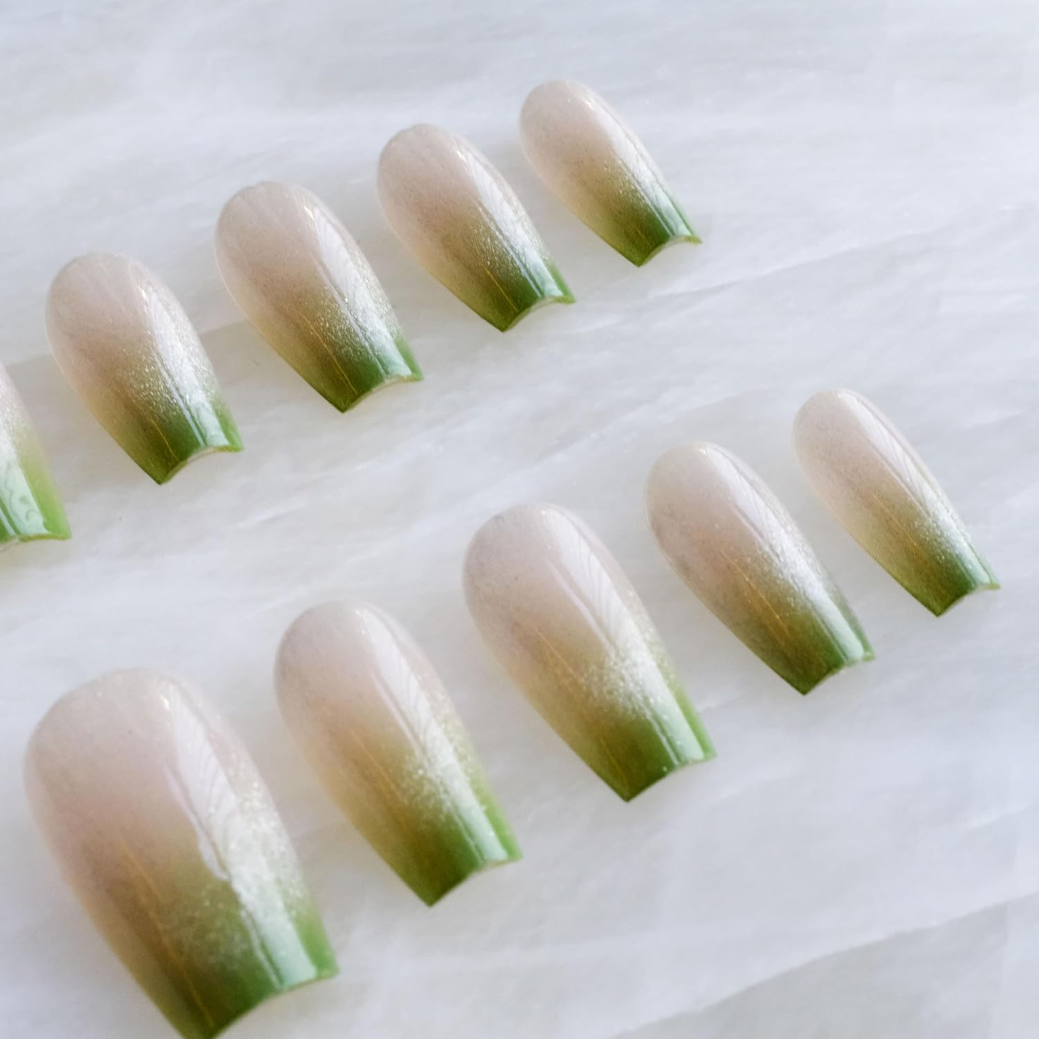 Glossy Cat Eye Ballerina Press-On Acrylic Nails, Coffin Style (Green, M) image number 2