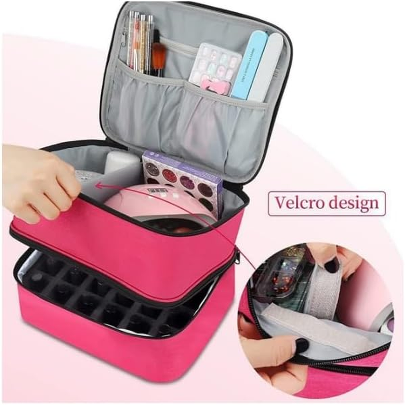 Double-Layer Nail Polish Carrying Case with Adjustable Dividers - Holds 30 Bottles and Nail Dryer Lamp, Portable Manicure Organizer for Travel, Salon, and Home Storage. image number 4