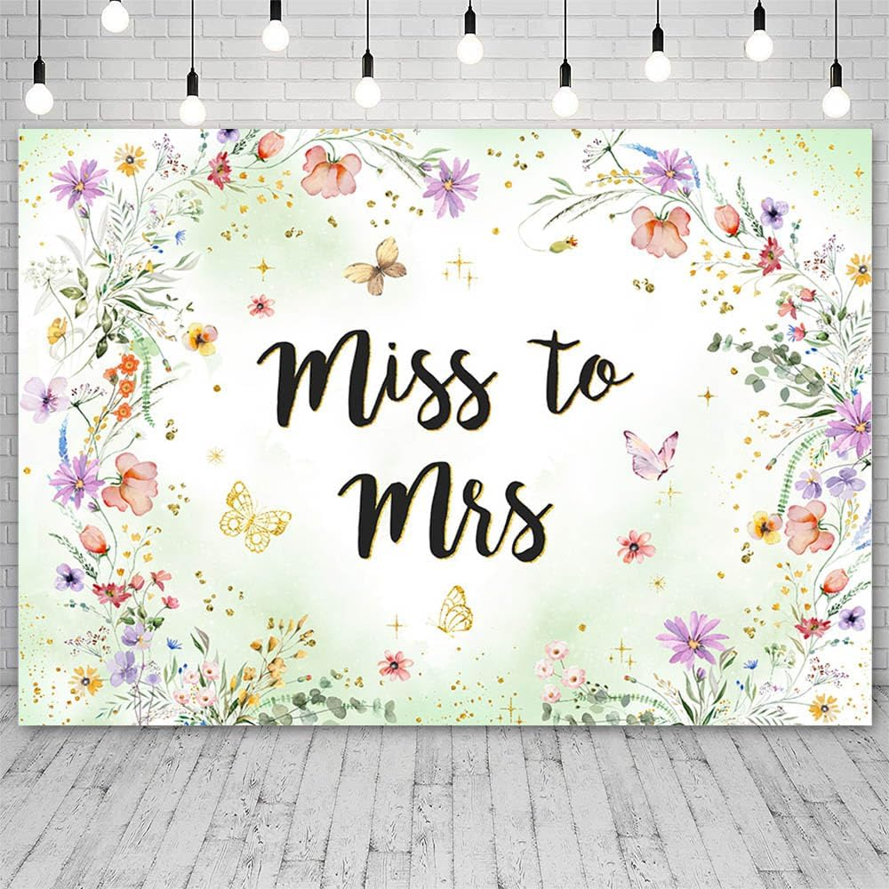 AIBIIN 7X5Ft Miss to Mrs Background Wildflower Bridal Shower Backdrop Bride to Be Engagement Party Cake Table Decoration Banner Wedding Photo Booth Props image number 6