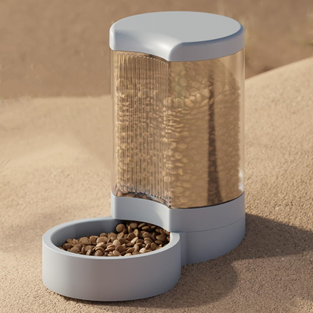 4L Pet Water Dispenser and 2.2KG Food Feeder - Large Capacity Automatic Gravity Feeder for Cats and Dogs - Transparent Slow Drinking Unplugged (White)