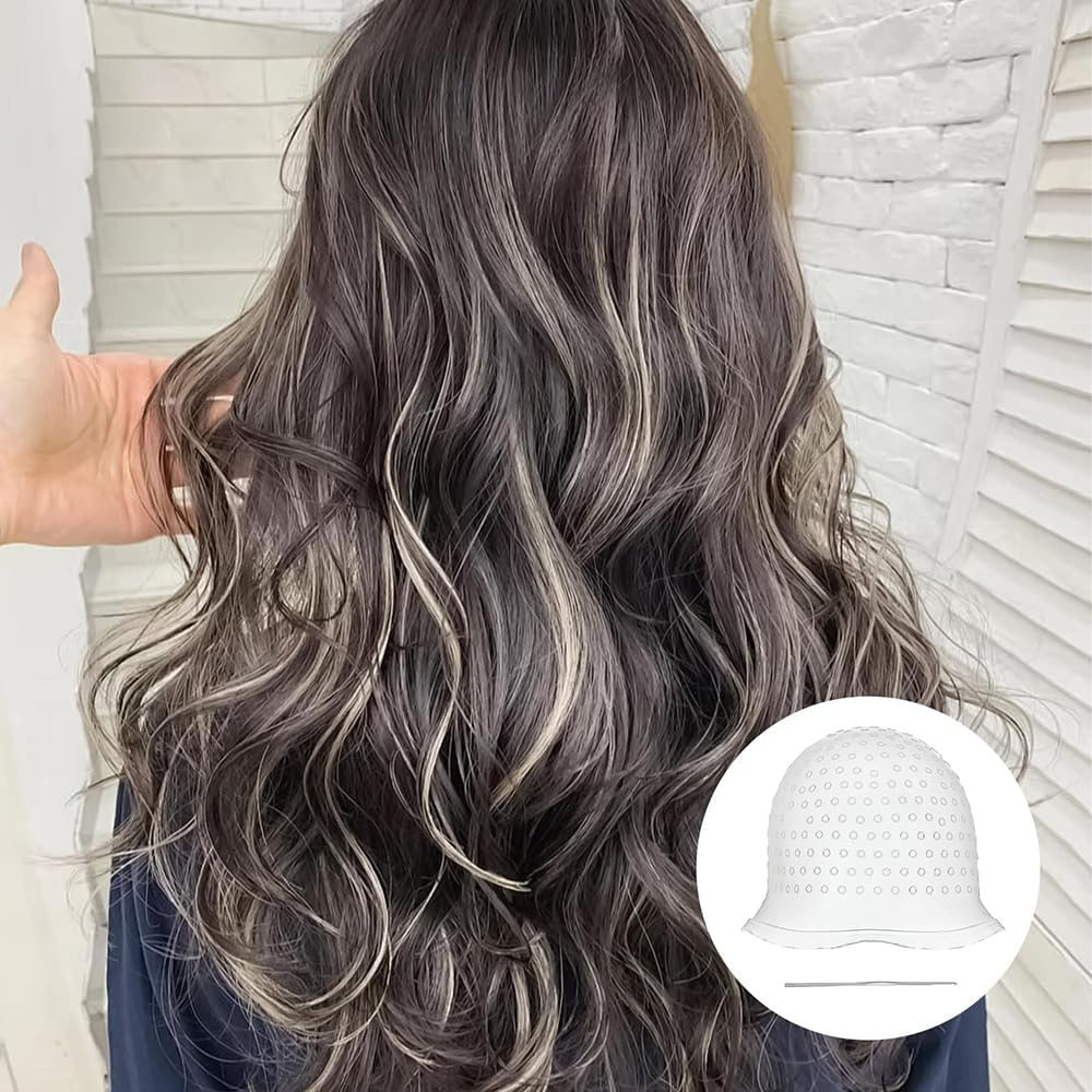 Yeenano Highlight Hair Cap,Silicone Highlighting Cap with Hook Needles Reusable Bleach Caps Hair Dye Comb Dyeing Highlight Caps Hook Hairdressing Salon for Long Hair Short Hair