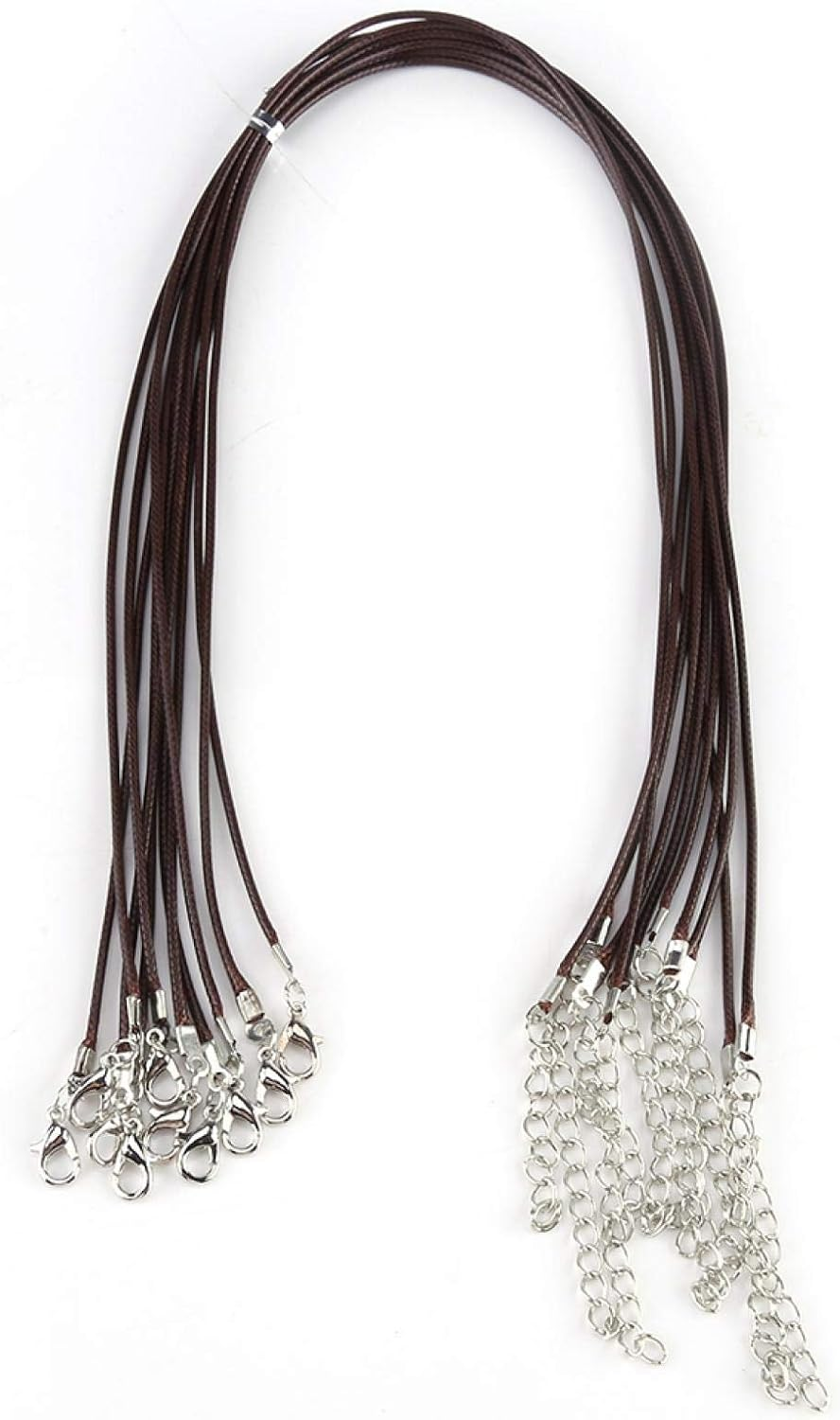 Necklace Cord, 4 Colors Waxed Cotton Rope with Clasp 10 Pcs Bulk Necklace String for DIY Bracelet Necklaces Pendants Jewelry Making Accessories Necklace Cord with Clasp (Brown)