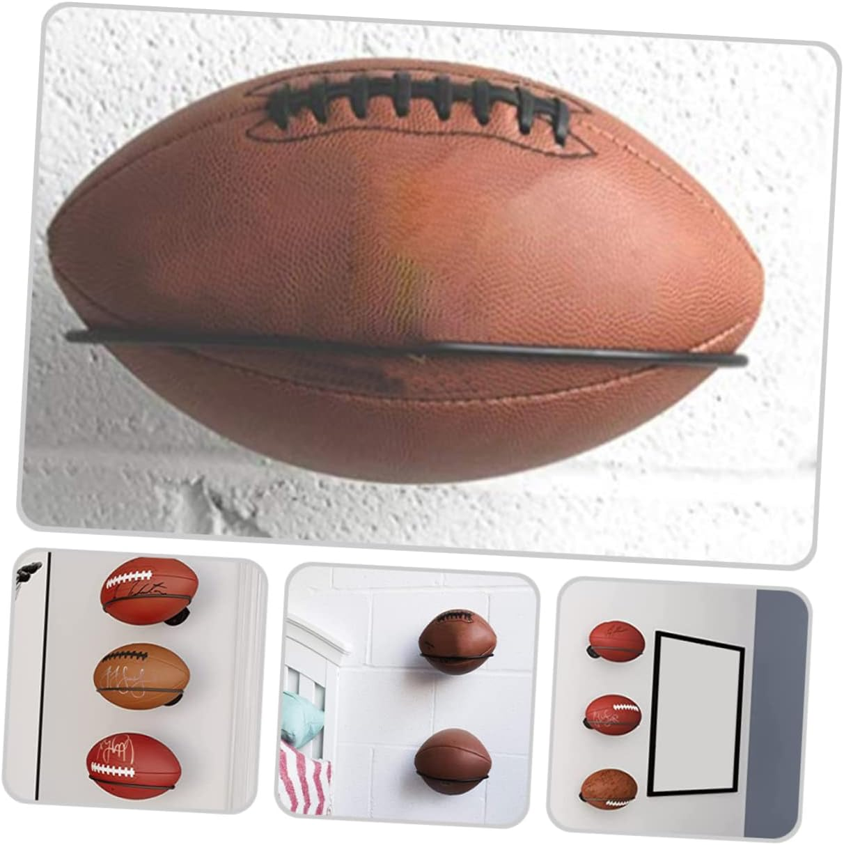 OHPHCALL 2Pcs Rugby Wall Mount Ball Storage Rack Sports Ball Storage Ball Rack Football Holder Rack Sports Ball Mount Ball Mount Ball Rack Iron Wall-Mounted Golf image number 1
