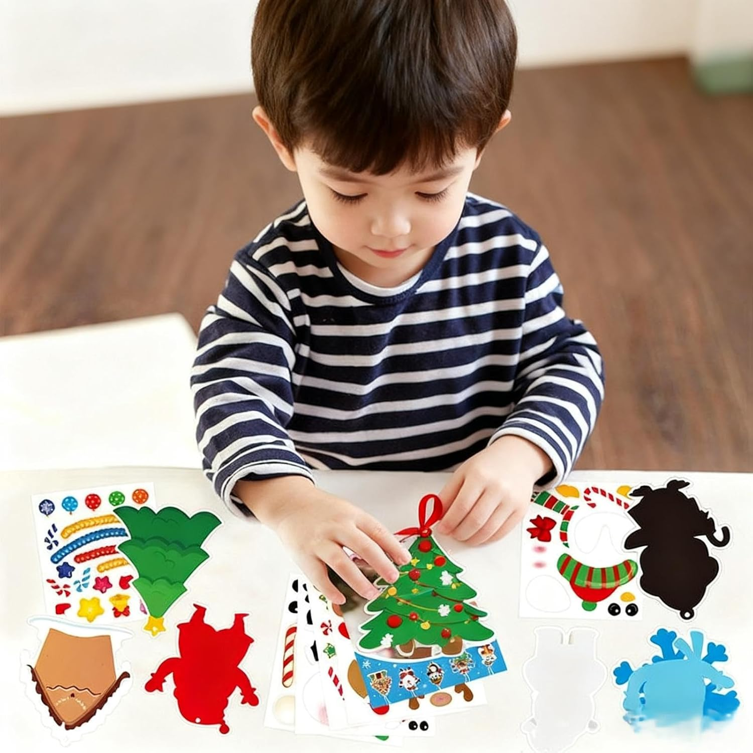 Christmas Tree DIY Stickers Xmas Ornament Craft Kit 24Pcs Christmas Tree Decorations & Sticker Cards | Fun Kids Holiday Activity & Gift Set image number 5