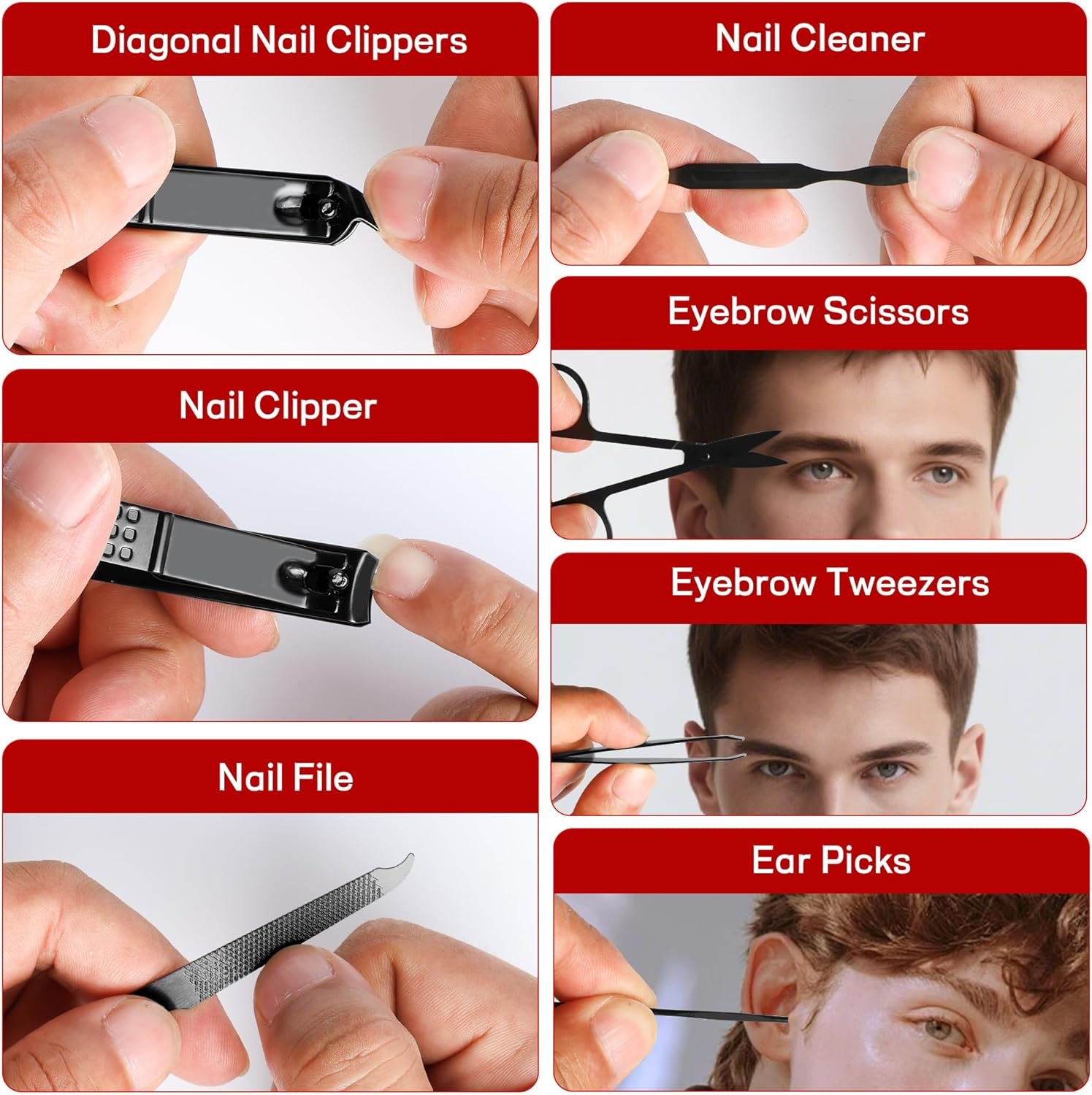 Manicure Set Gift for Men, Stocking Stuffers for Husband Teen Boy, 7 in 1 Finger and Toe Nail Clippers Kit, Men Personal Care Tools Accessories Pedicure Kits with Travel Case Nail Grooming Kit - Silver image number 5