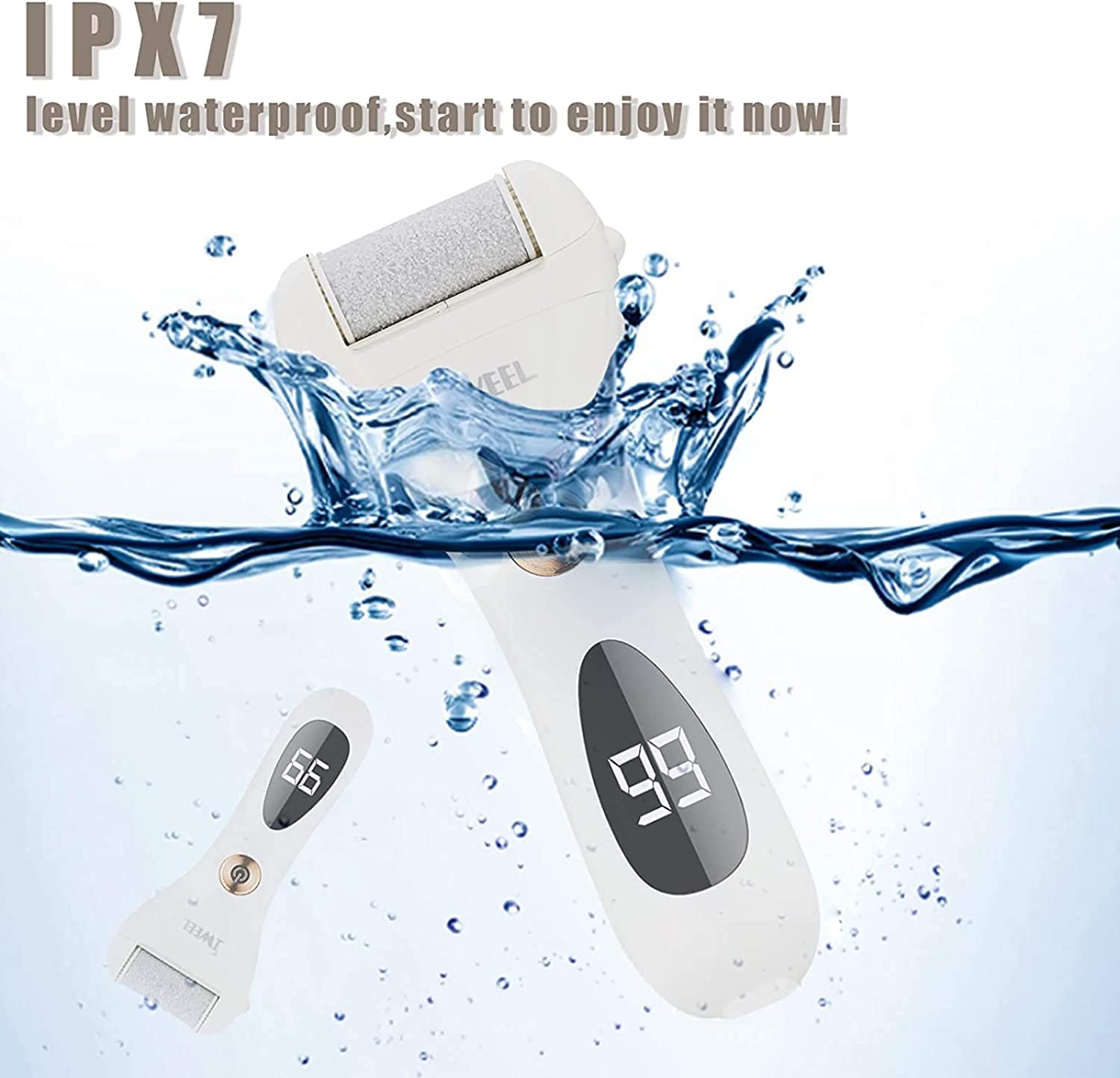 Electric Callus Remover, Rechargeable Foot File Pedicure Tools for Feet Electronic Callus Shaver Waterproof Pedicure Kit for Cracked Heels and Dead Skin Onesize White&Golden - White image number 3