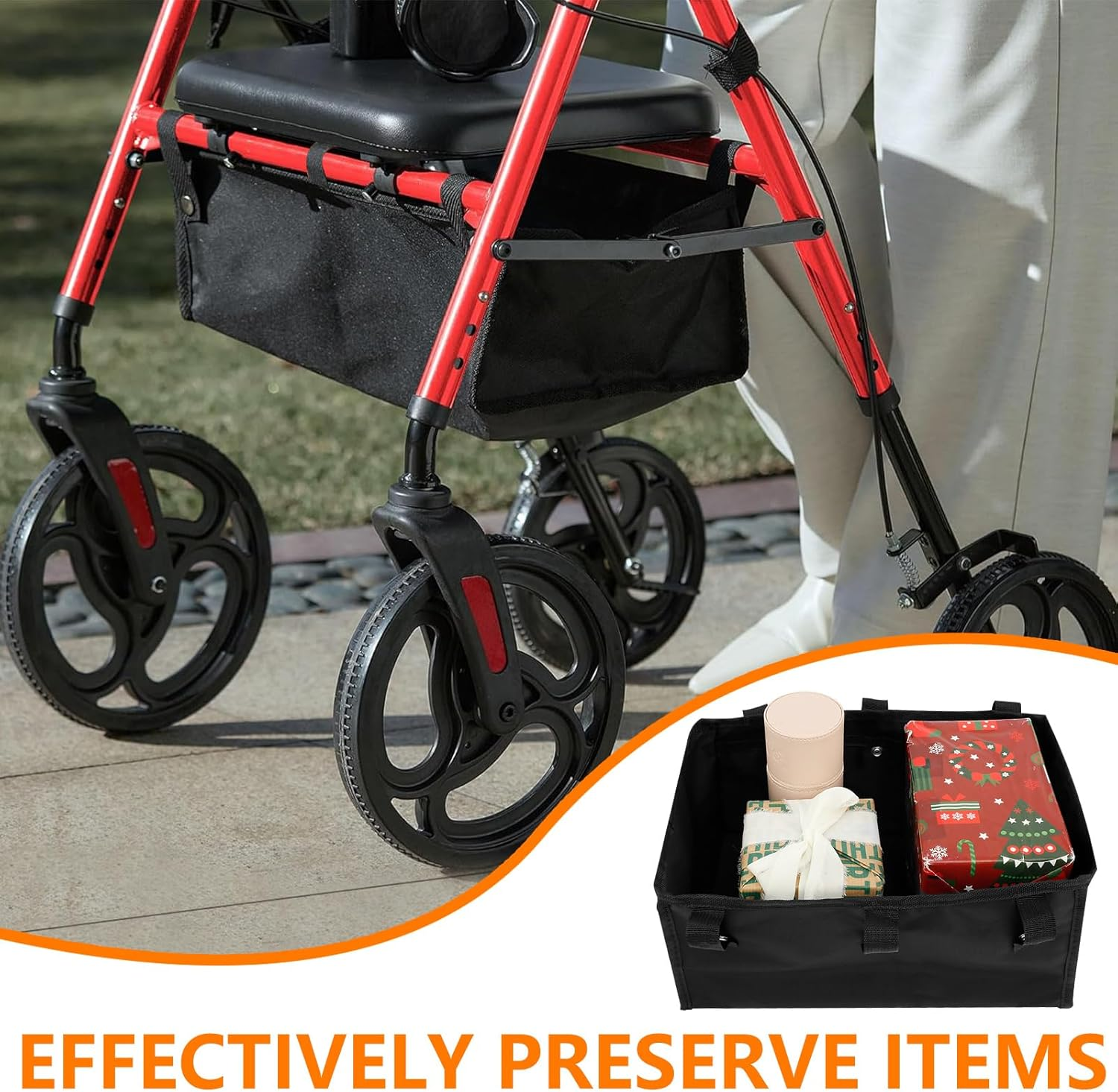 2Pcs/1Pc Large Rollator Walker Basket Foldable Walker Basket Oxford Cloth under Seat Rollator Bag for Four Wheel Rollator Reusable Basket Carry Insert under Seat Medical Basket (1 Pc) - 1 Pc image number 3