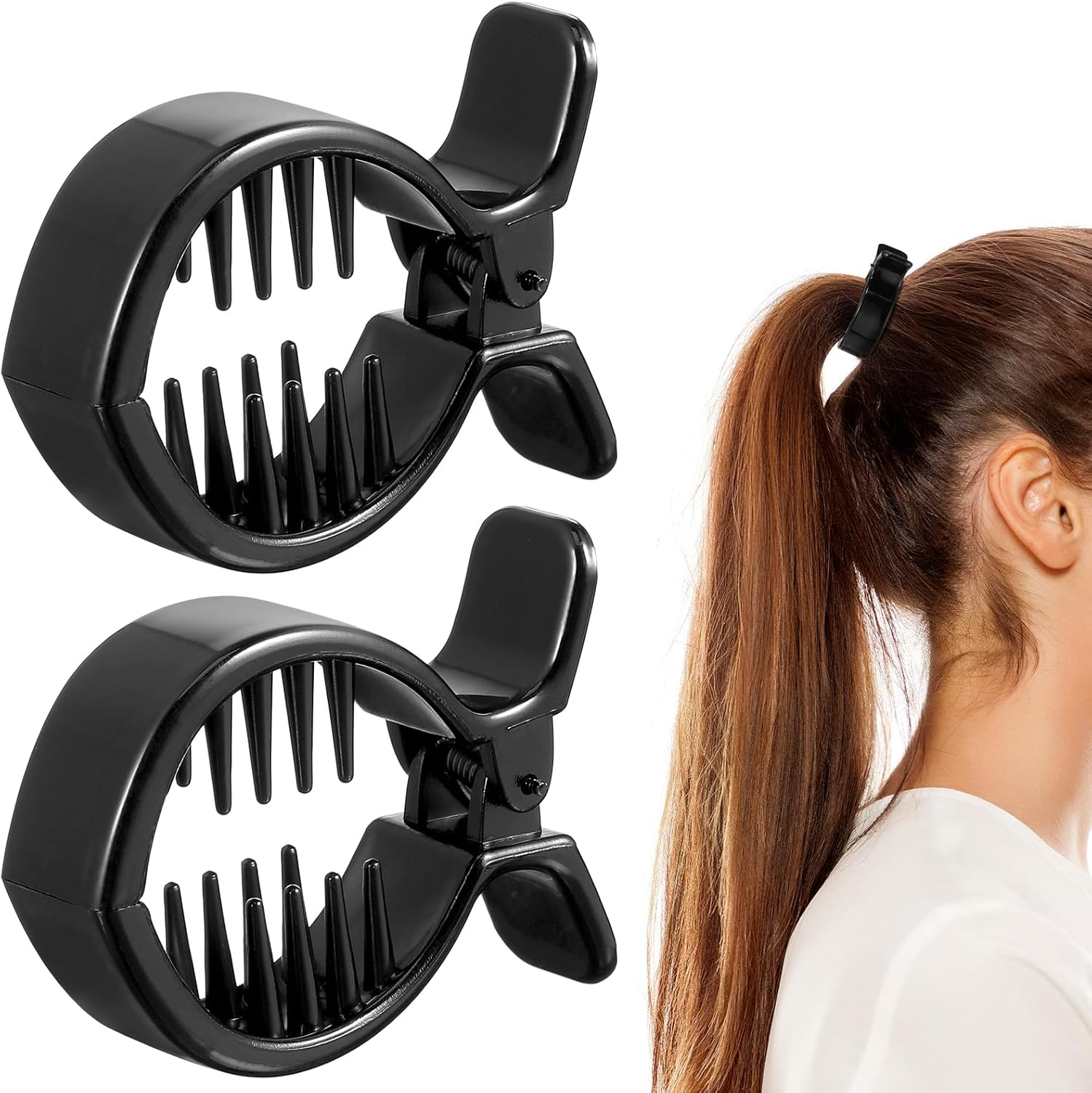 Ipetboom Pack of 2 Herringbone Hair Clips round Inner Serrated Hair Clip Fishtail Clip Claw Clip Holder Ponytail Holder Herringbone Hair Clip Strong Tension Hair Claw (Black) image number 3