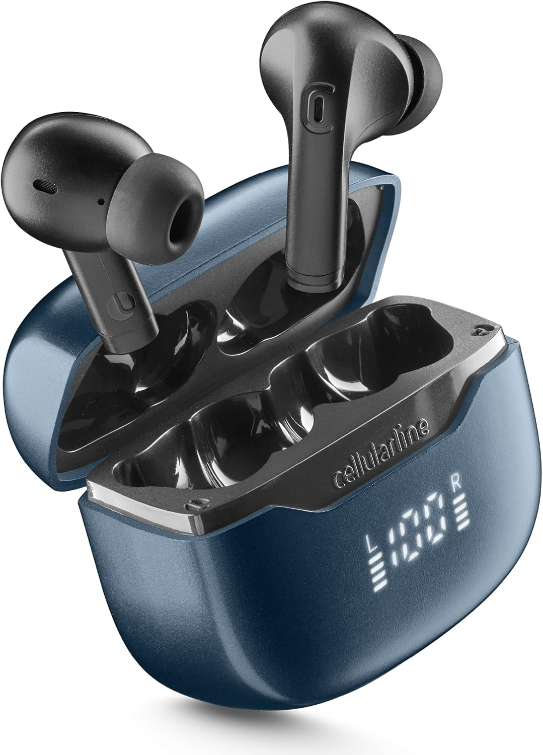 Cellularline Key PRO In-Ear Headphones with ENC, 4 Microphones, LED Display, Multipoint Technology, 30 Hours Playtime, Auto Pairing and Touch Control, Black