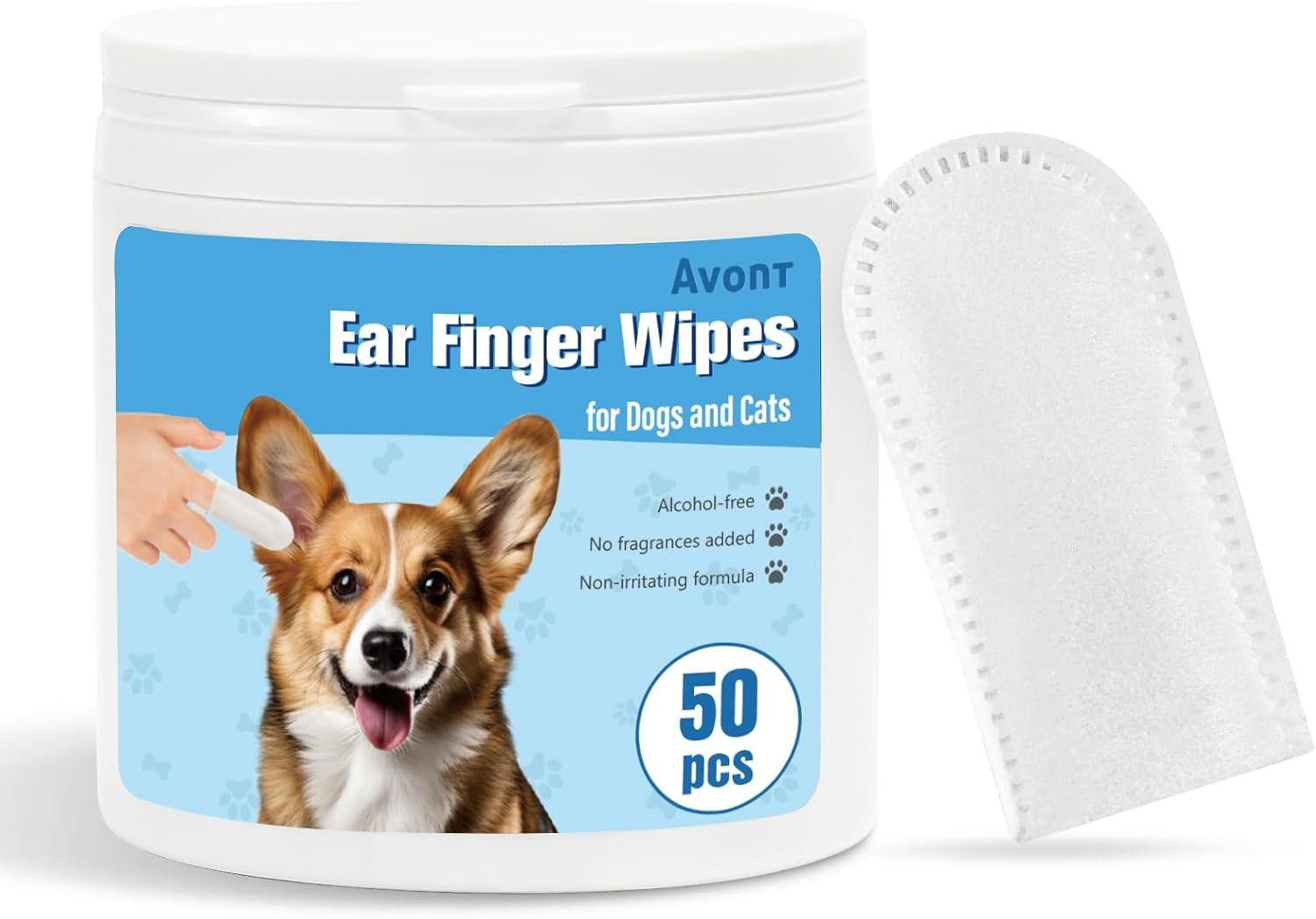 Avont 2 Pack Dog Ear Cleaner Wipes, Gentle Ear Relief Cleaning Finger Sheath for Cats Pets, 100 Disposable Pieces