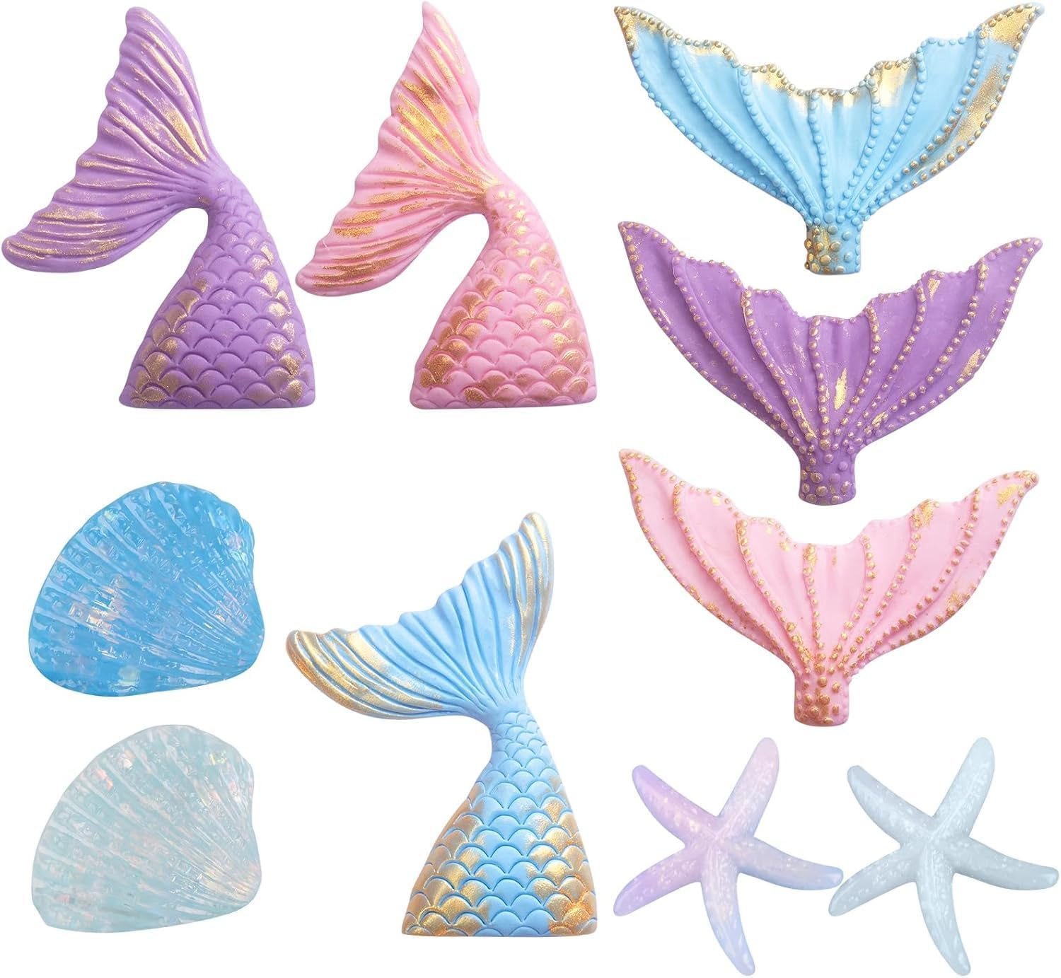 10 Pcs Mermaid Cake Topper Set, Mermaid Tail Cake Decorations for under the Sea Princess Theme Party, Includes Seashell Starfish Cake Toppers for Birthday Celebration image number 6