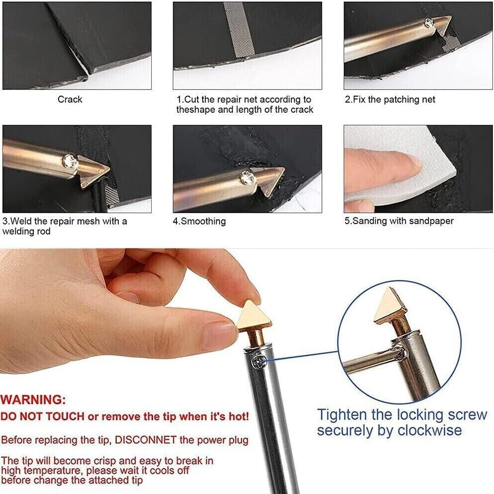 Plastic Welding Kit Fast Heating Plastic Welder & Soldering Iron Gun with 2 Welding Tips, Patch Net,Hot Iron Stand,Wire Brush Etc for DIY, Car Bumper, Dashboard, Kayak, Canoe Repair Tool