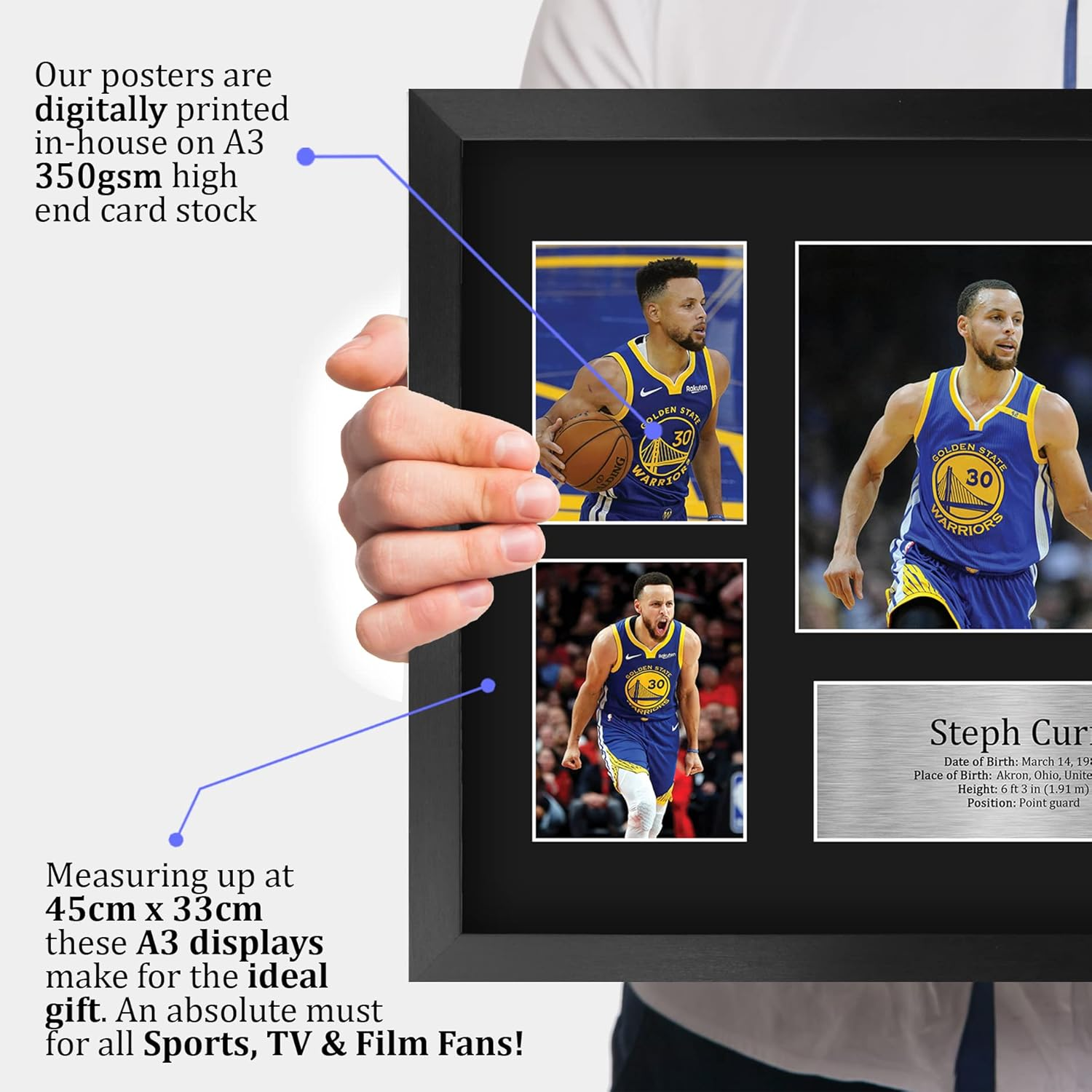 HWC Trading FR A3 Steph Curry Golden State Warriors Gifts Printed Signed Autograph Presentation Display for Basketball Memorabilia Fans - A3 Framed image number 1