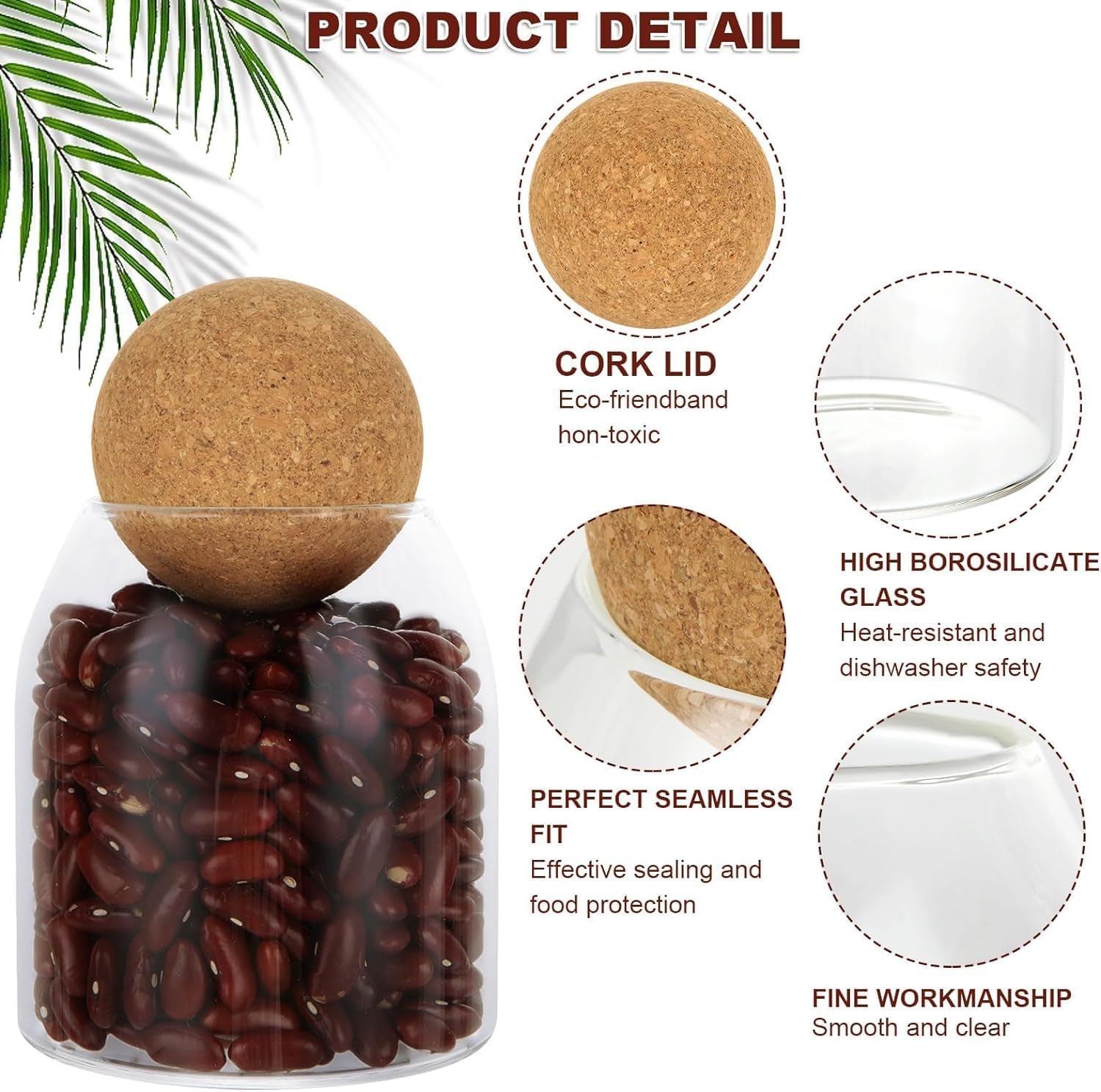 RHBLME 3 Pack Glass Storage Containers with Ball Cork, 17 Oz/500Ml Glass Jar with Cork Lid, round Cork Glass Bottle, Small Candy Jar with Wood Ball Lid for Food, Coffee, Sugar, Spice, Tea, Etc image number 4