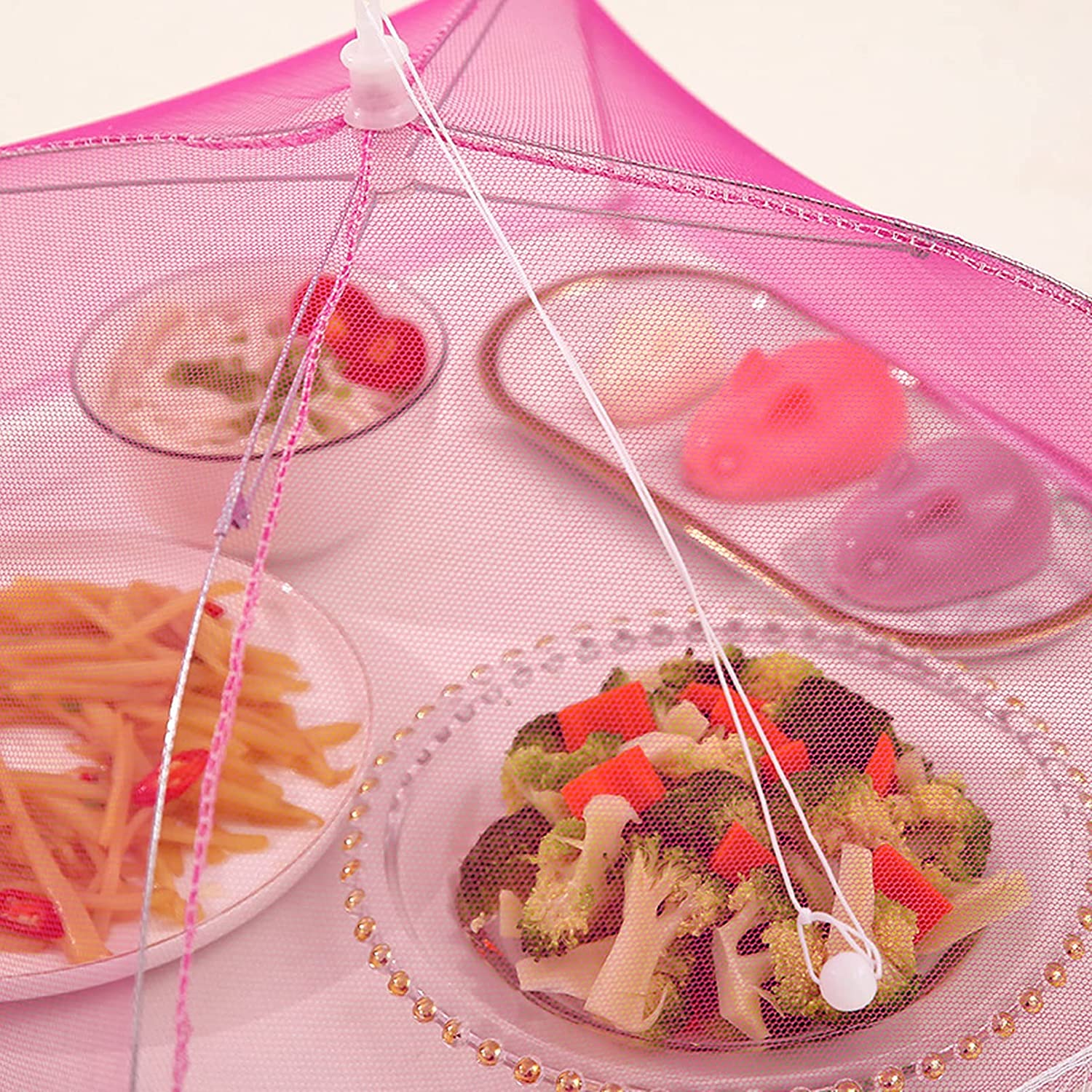 6 Pack Colored Mesh Food Cover Tents by Winknowl, Reusable and Collapsible Large 17" Pop-Up Food Net Protector Umbrella for BBQ, Picnics, Parties, Outdoor - 6 Pack White image number 2